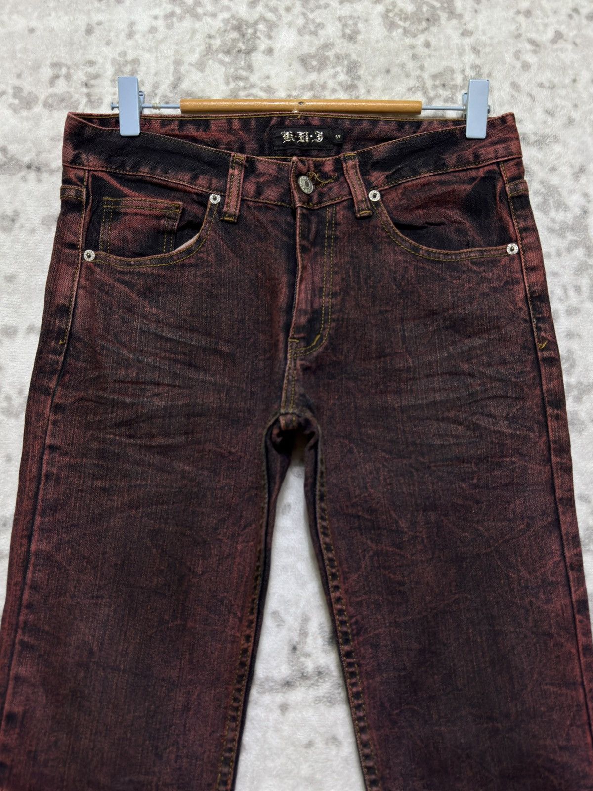 Japanese Brand Archive K.U.I Red Wash Skinny Denim Jeans Early 2000s Size US 29 - 3 Thumbnail