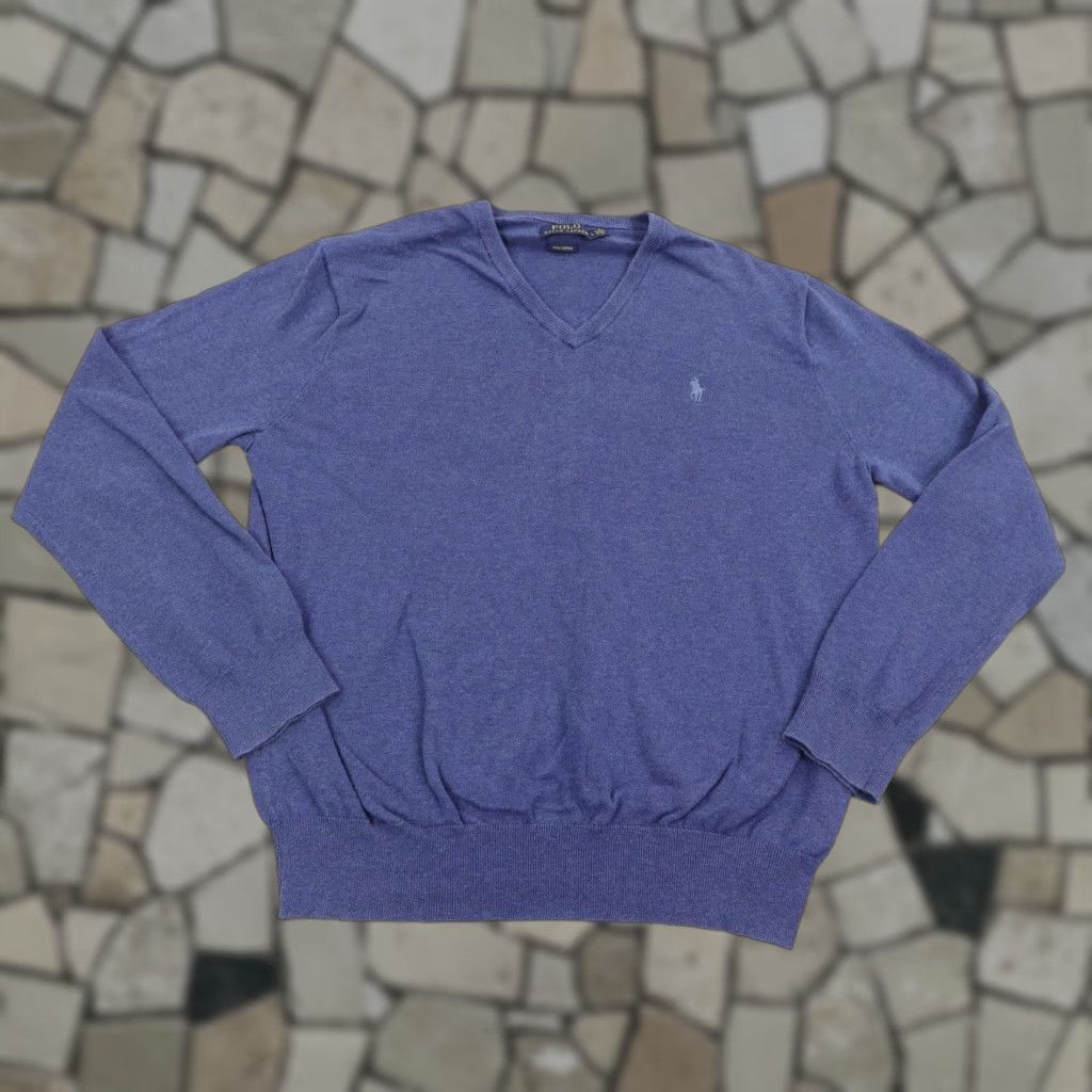 Polo Ralph Lauren Polo Ralph Lauren Sweater Men Large Blue V-Neck Pullover Cotton Logo Knit Casual Size US L / EU 52-54 / 3 - 1 Thumbnail