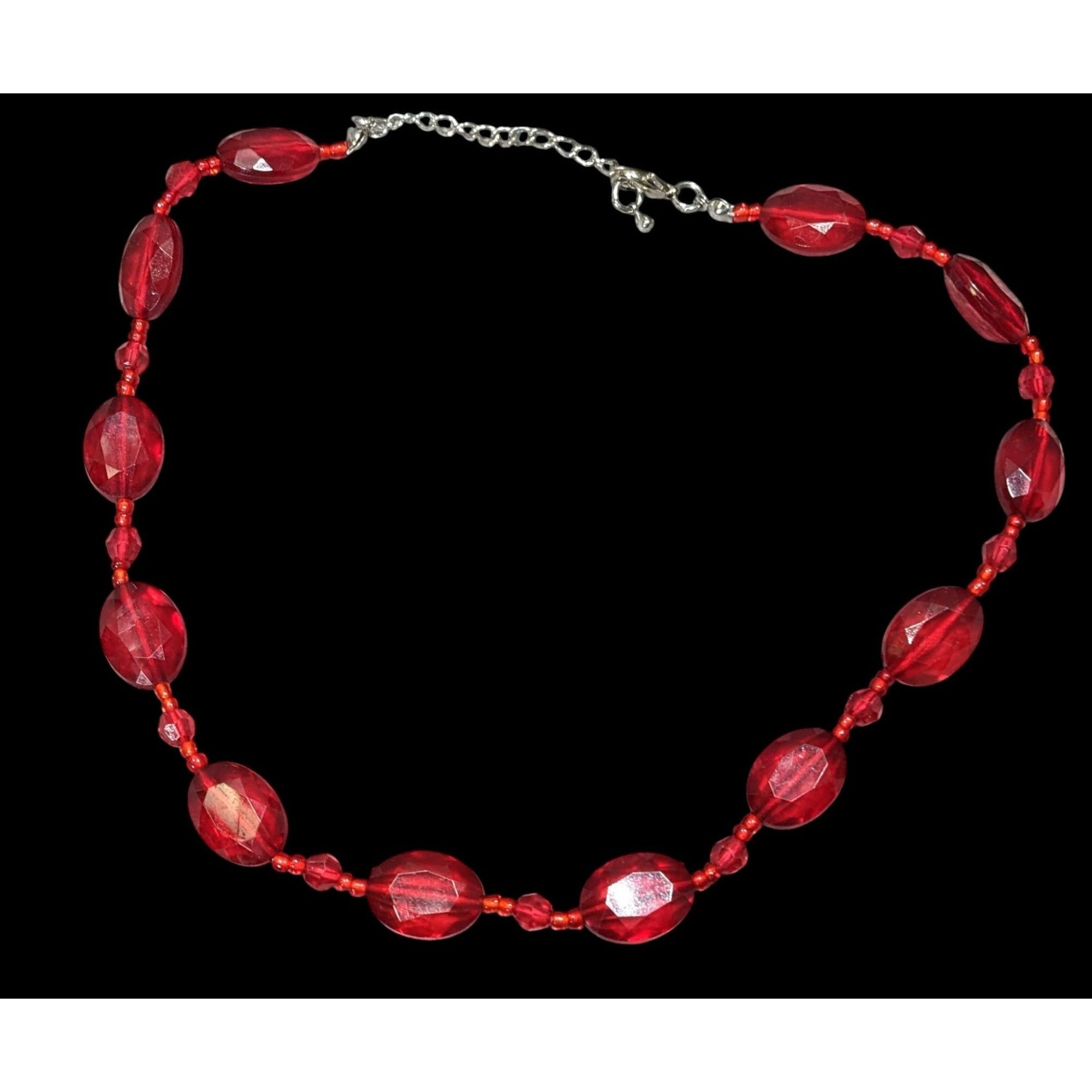 Other Vintage Red Faceted Bead Necklace With Adjustable Chain Size ONE SIZE - 1 Thumbnail