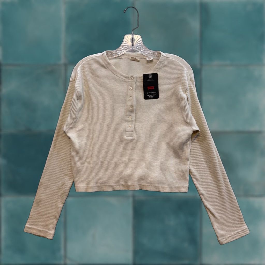 Levi's VINTAGE? Levi's Henley Long Sleeve Top Shirt M Ivory Rib Knit Women Size M / US 6-8 / IT 42-44 - 1 Thumbnail