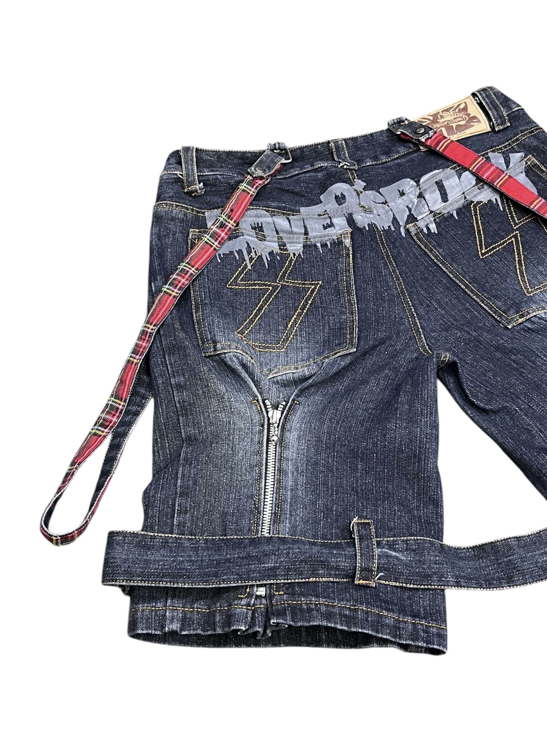 Super Lovers Vtg LOVER'S ROCK Bondage Denim Shorts | Punk Melted Spellout Size US 30 / EU 46 - 8 Thumbnail