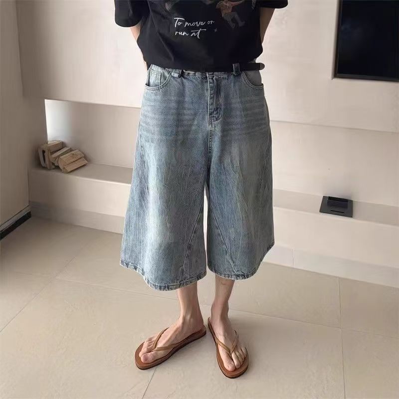 Japanese Brand × Jean Street washed retro light blue wide-leg denim shorts Size US 32 / EU 48 - 1 Thumbnail
