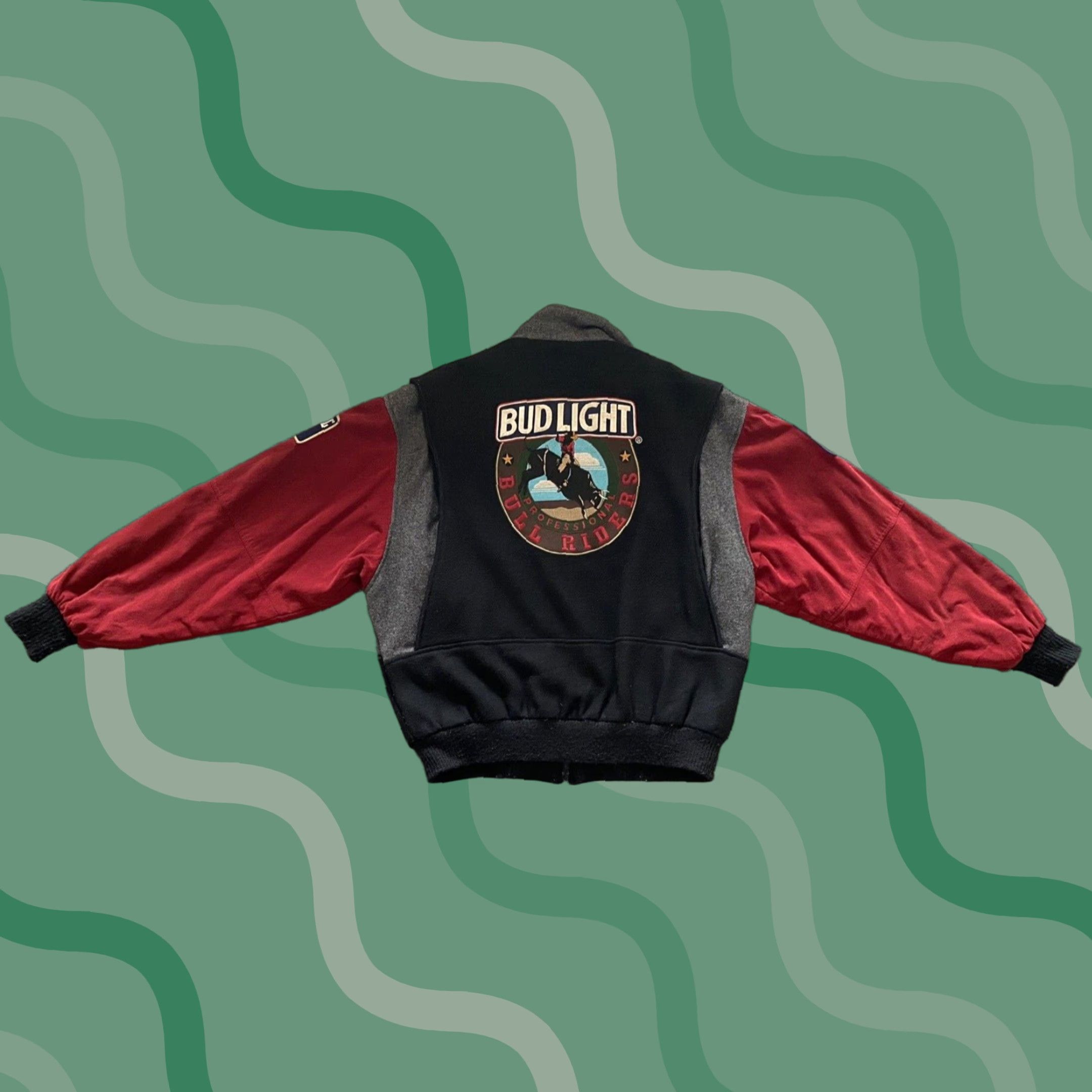 VINTAGE Cripple Creek Circle S Jacket Mens Large Bud Light Professional Bull Riders Wool Zip Multicolor 90s Cowboy Western Sports Jacket Mens