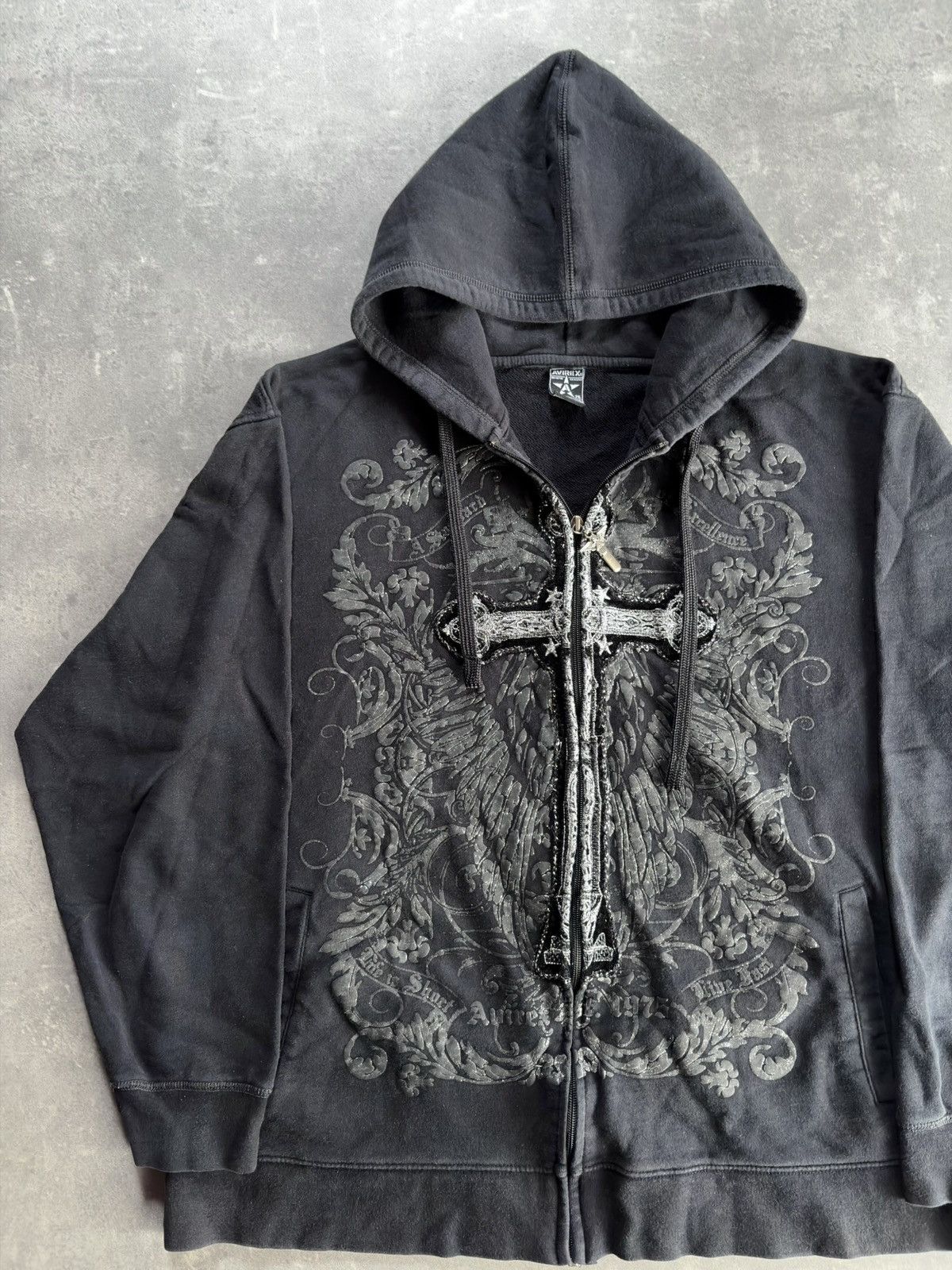 Avirex Avirex Rare Big Cross Baggy Zip Hoodie XXL XL Affliction Size US XXL / EU 58 / 5 - 3 Thumbnail