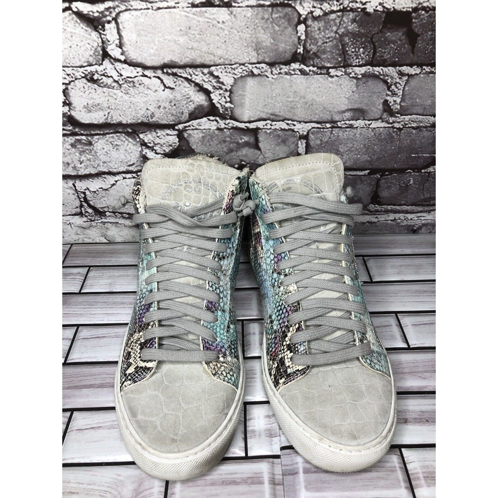 P448 P448 Blue Leather Snake Lace Up Casual Side Zip High Top Sne Size US 8.5 / IT 38.5 - 22 Thumbnail