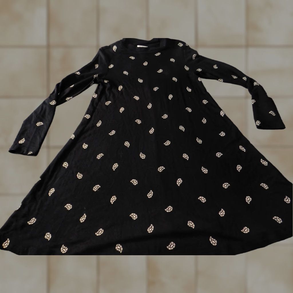 Loft LOFT Dress A-Line Womens Medium Black Geometric Rayon Stretch Knee Length Long Sleeve Scoop Neck Pullover Regular Size M Fashion Size M / US 6-8 / IT 42-44 - 1 Thumbnail