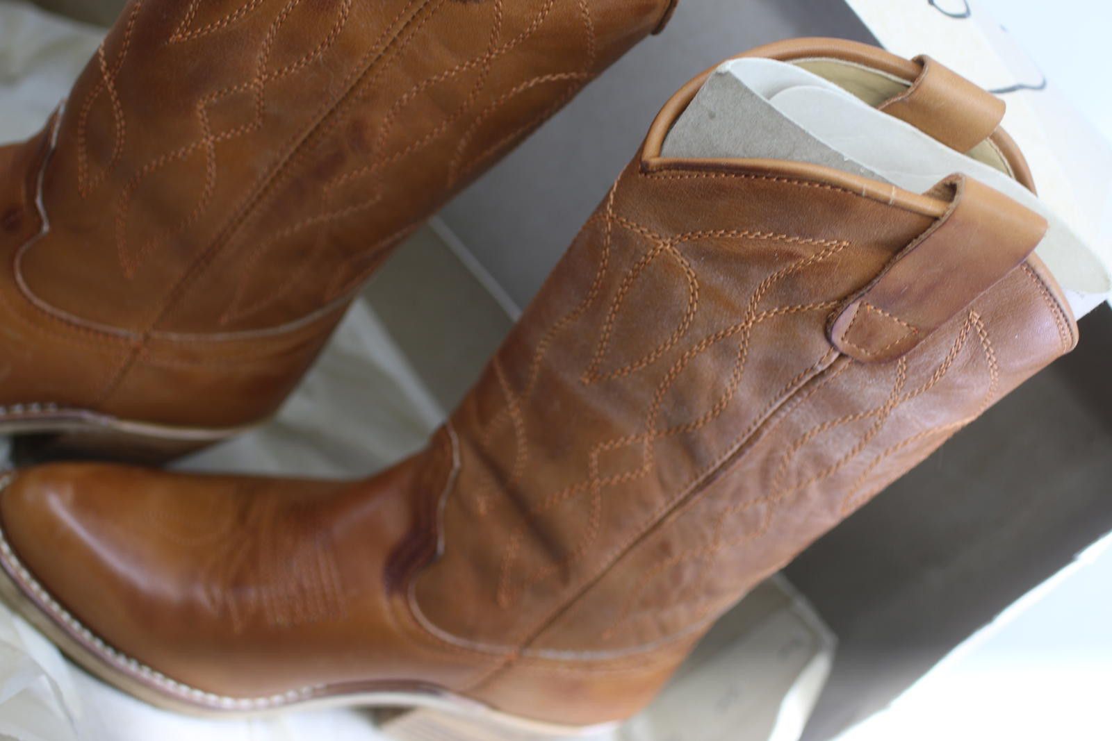 Unknown London Vintage Healine 5 Brown Western COWBOYS LEATHER Boots Size48 Size ONE SIZE - 3 Thumbnail