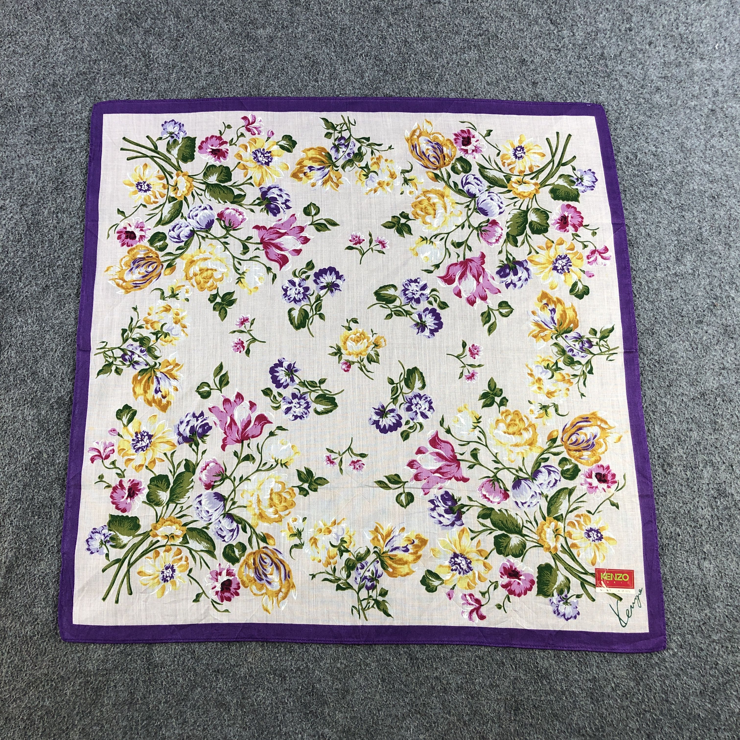 Kenzo × Vintage Kenzo Floral Handkerchief Neckerchief Bandana H2416 Size ONE SIZE - 2 Thumbnail