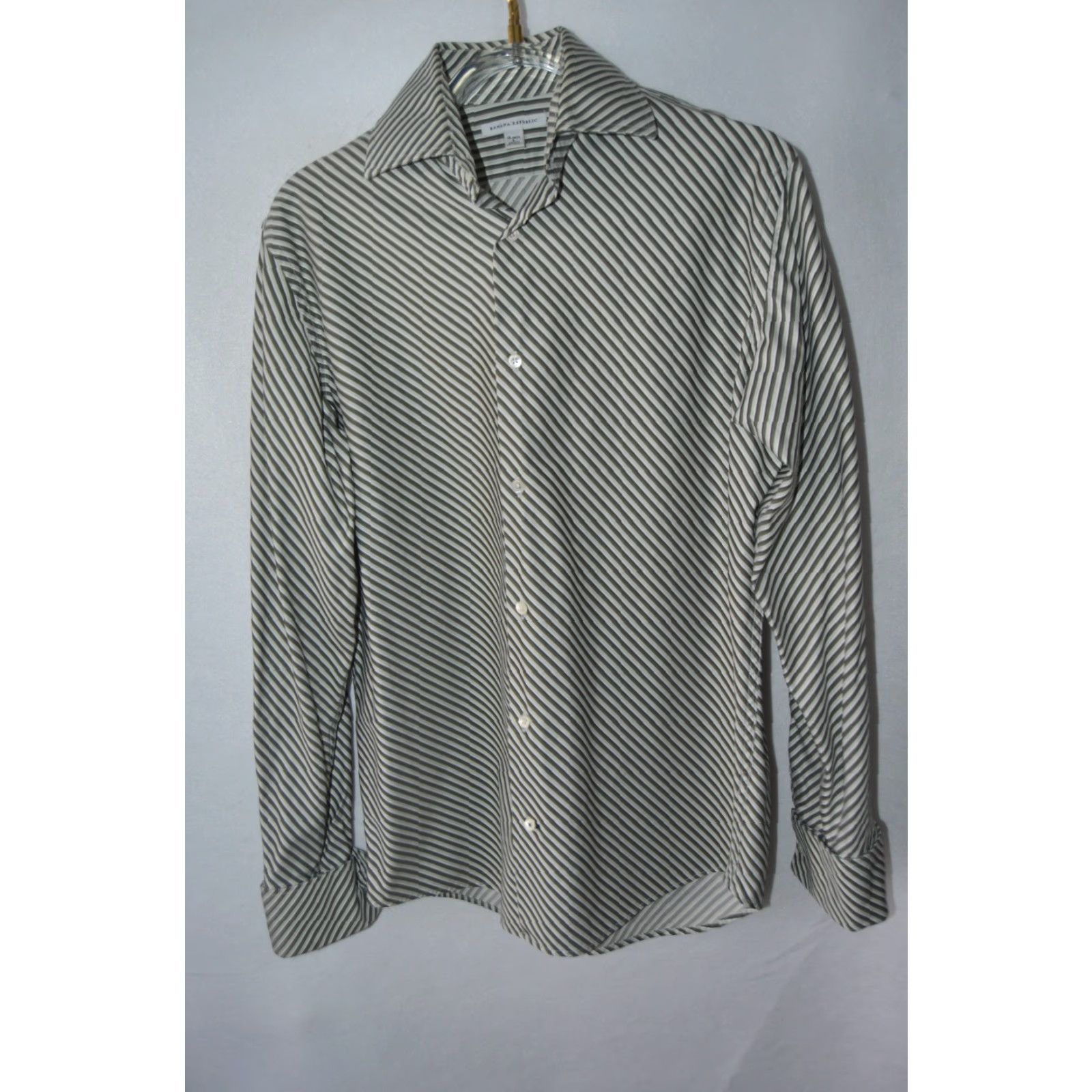 Banana Republic Banana Republic Shirt Button-Front L/S L 16-16.5 Gray Striped French Cuff Size US L / EU 52-54 / 3 - 2 Thumbnail