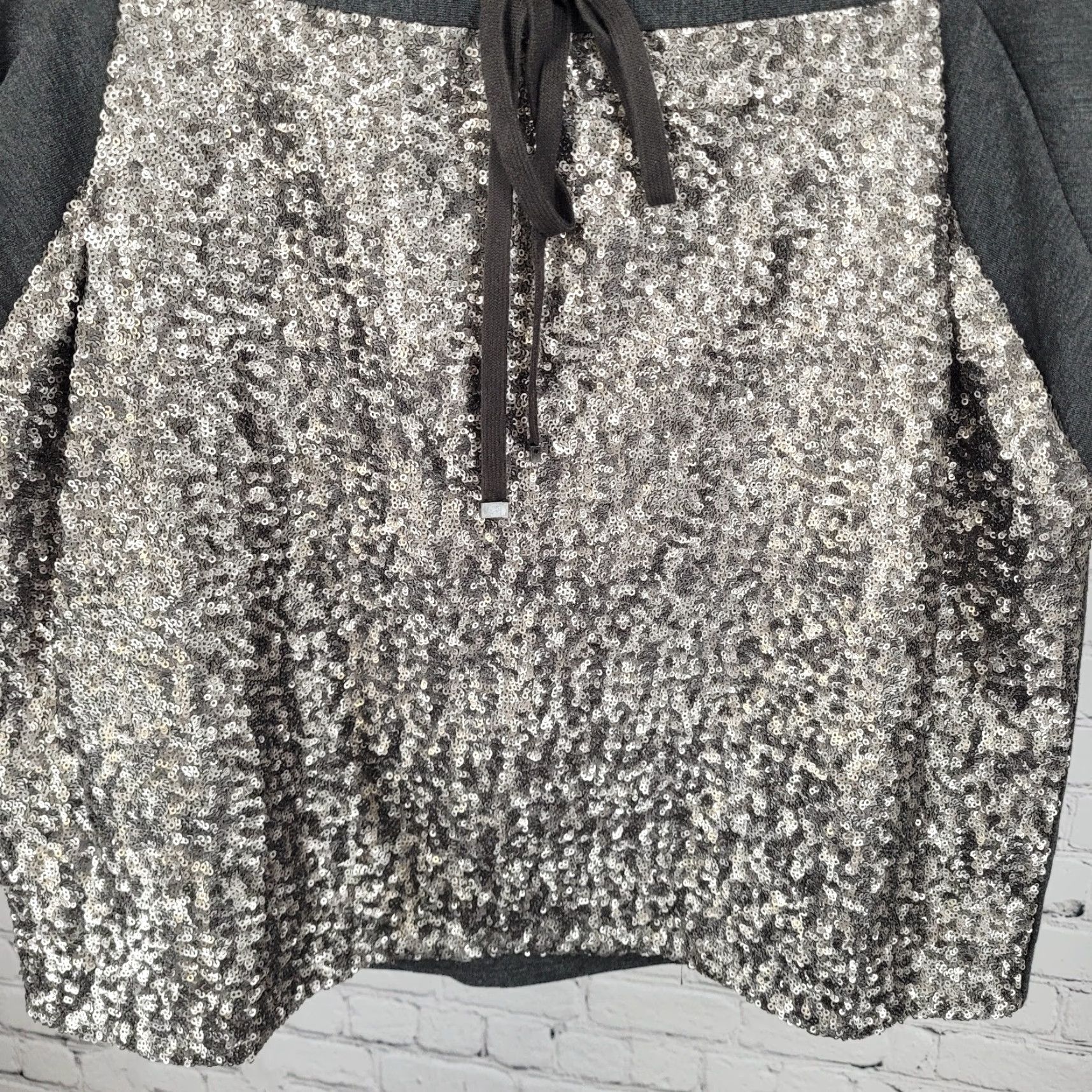 Ann Taylor Ann Taylor Skirt Grey Metallic Sequin Drawstring Mini Large L Womens Size 36" / US 14 / IT 50 - 7 Thumbnail