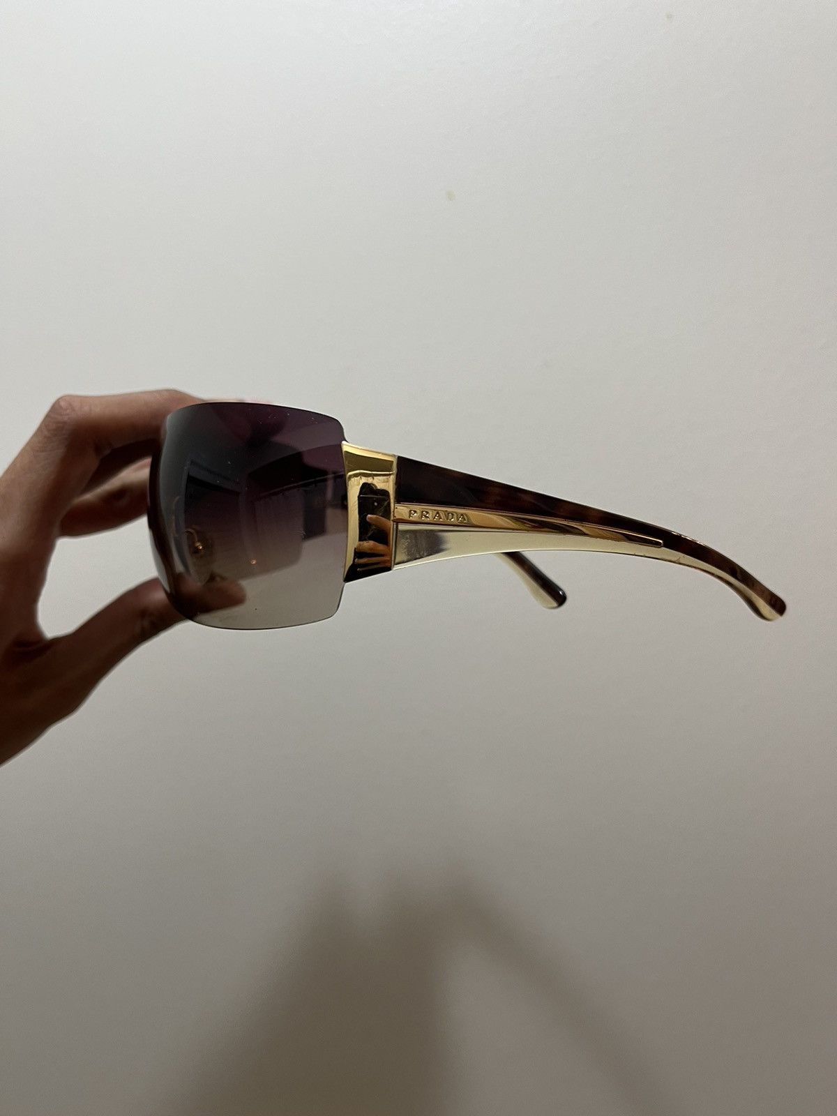 image of Y2K 00S Prada Vintage Sport Shield Mask Sunglasses Spr54G in Brown, Men's