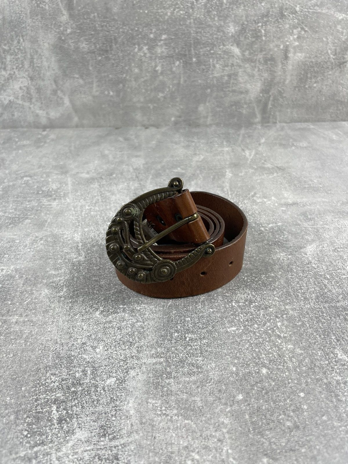 Diesel × Vintage Diesel Vintage Avant Garde Buckle Pattern Western Brown Belt Size ONE SIZE - 1 Thumbnail
