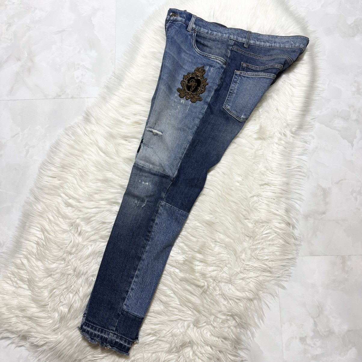 Dolce & Gabbana DG Crown Patchwork Denim Jeans
