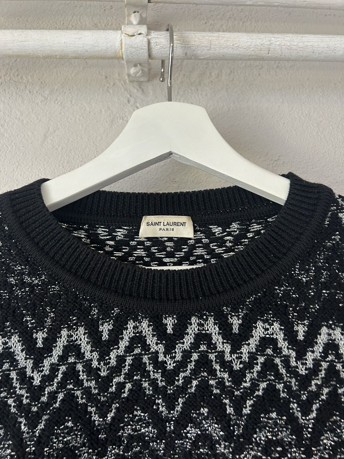 Saint Laurent Paris Black/Silver Zig-Zag Knit Sweater Size US XXL / EU 58 / 5 - 3 Thumbnail