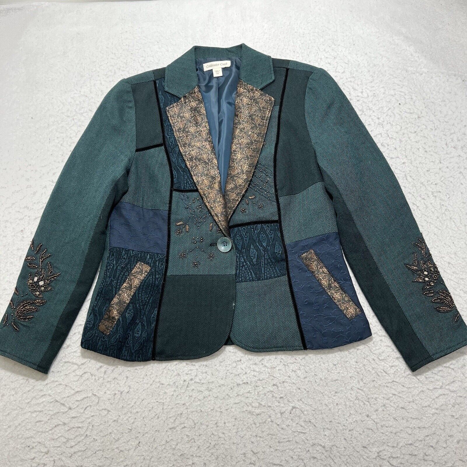 Coldwater Creek Coldwater Creek Teal Green Blazer Metallic Embroidery Jacket Size S / US 4 / IT 40 - 1 Thumbnail