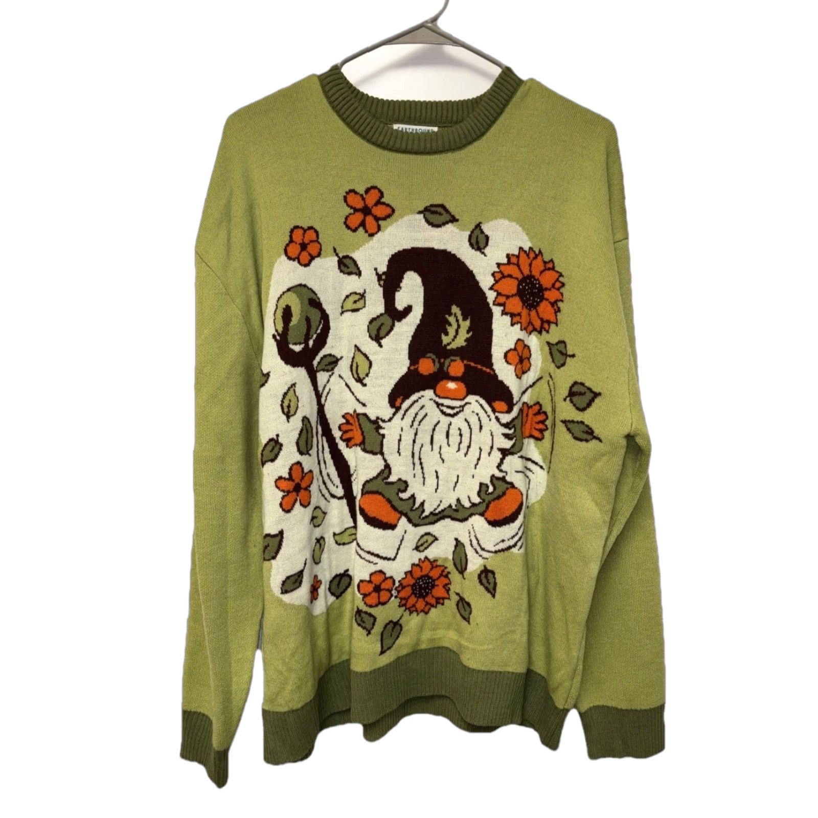 Sunflower Earthbound Gnome Flowers Sunflowers Long Sleeve Knit Sweater Green M Pullover Size M / US 6-8 / IT 42-44 - 1 Thumbnail