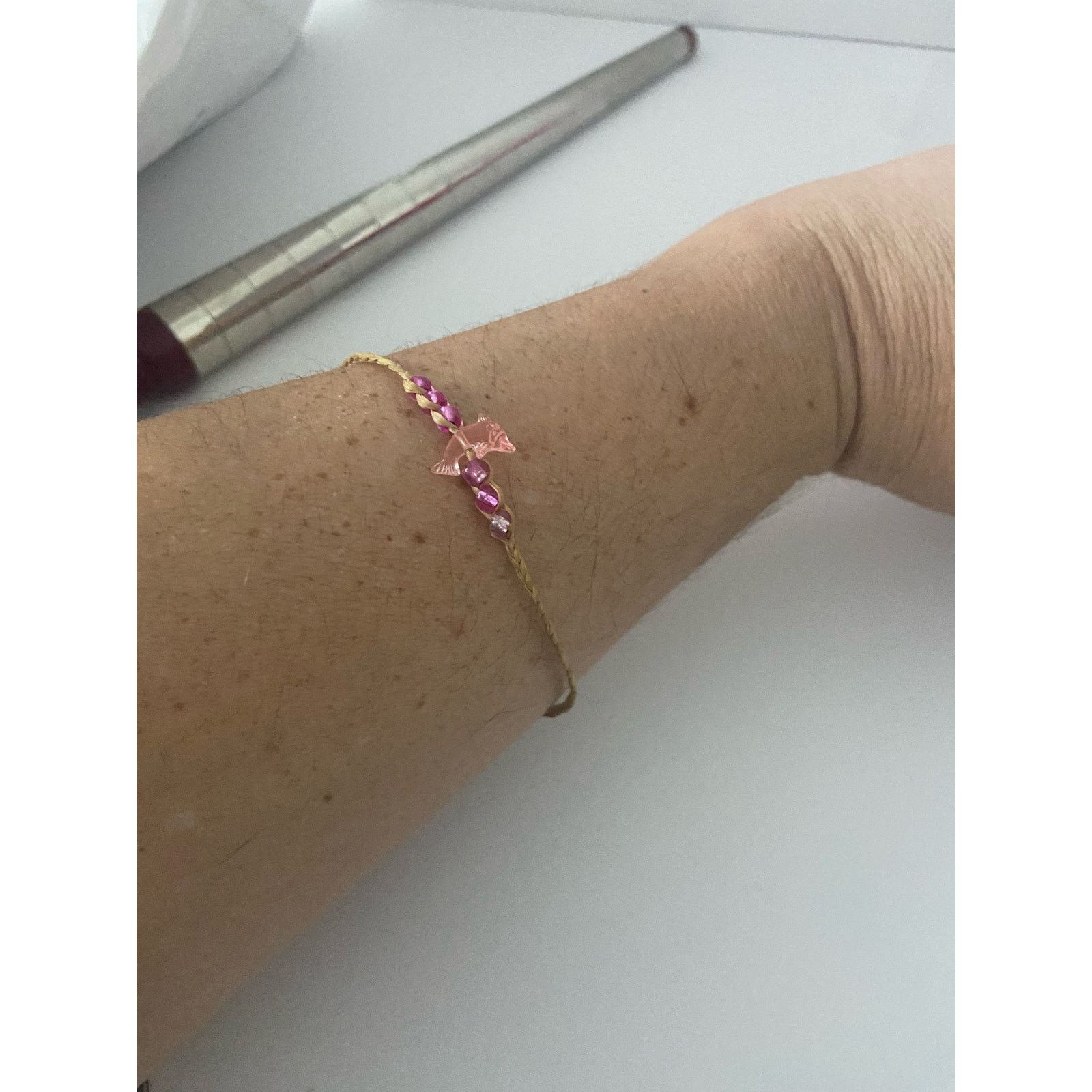 Handmade pink dolphin hemp bracelet anklet Size ONE SIZE - 1 Thumbnail
