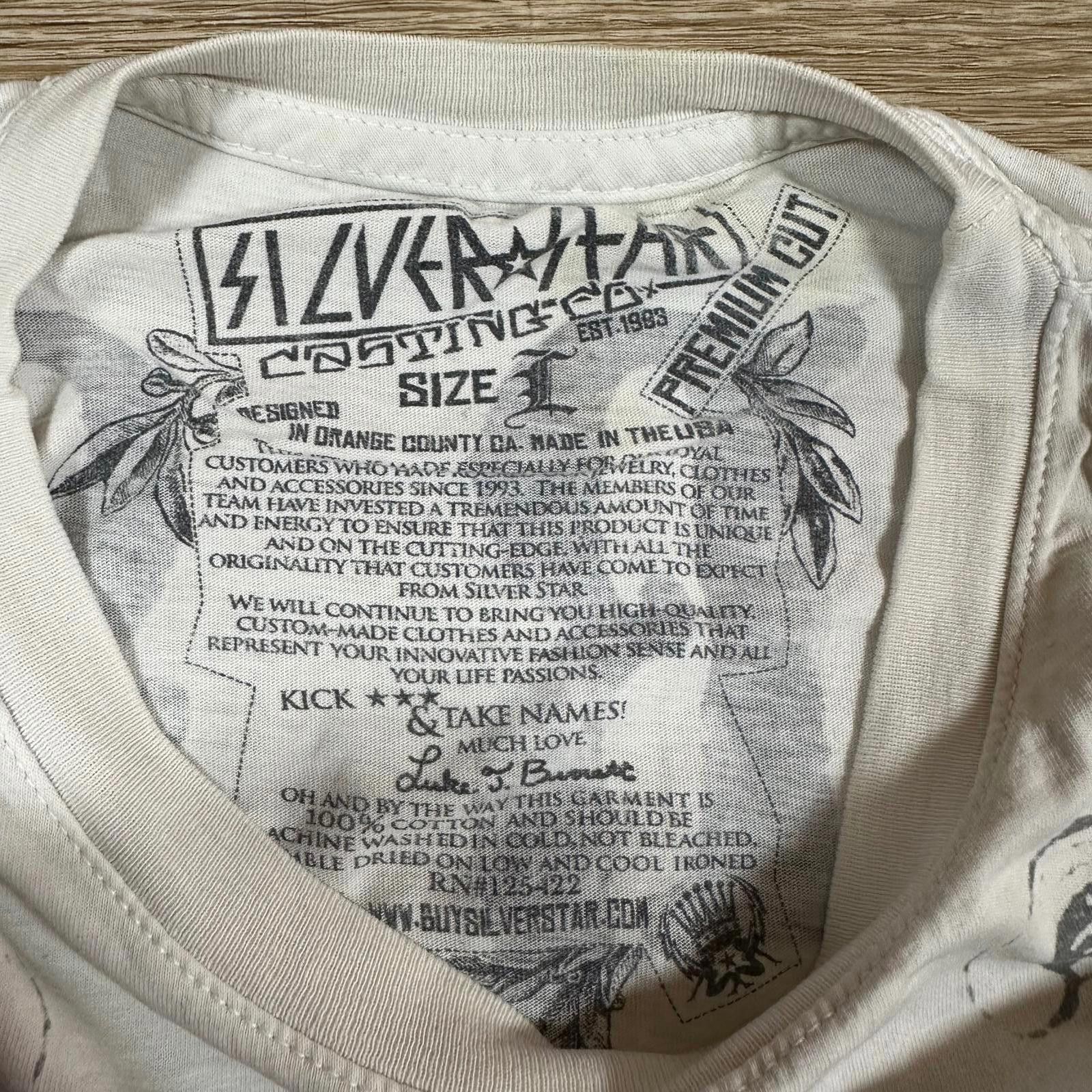 Sterling Silver Silver Star Mens T-shirt Size L White Graphic Print Size US L / EU 52-54 / 3 - 3 Thumbnail