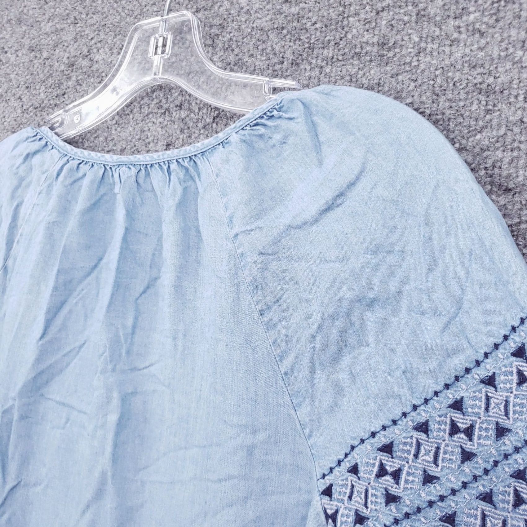 Old Navy Old Navy Dress Womens S Small Blue A-Line Ruffles Embroidery Long Sleeve Lyocell Size S / US 4 / IT 40 - 7 Thumbnail