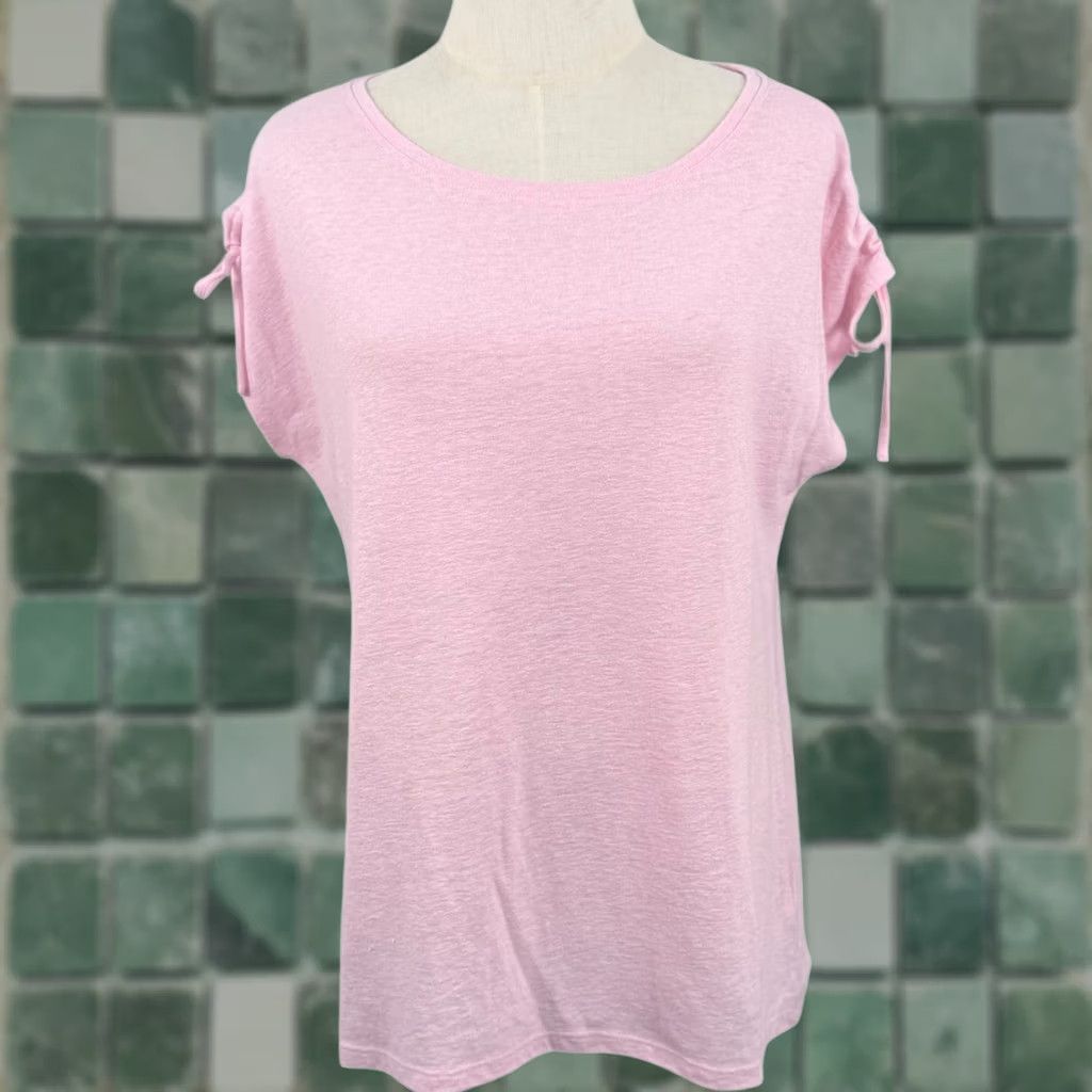 Talbots Talbots Knit Top Pink Linen Blend Scoop Neck Dolman Sleeve Cinched Shoulder T-Shirt Womens M Casual Summer Linen Blend Slub Knit Short Sleeve Comfort Size M / US 6-8 / IT 42-44 - 1 Thumbnail