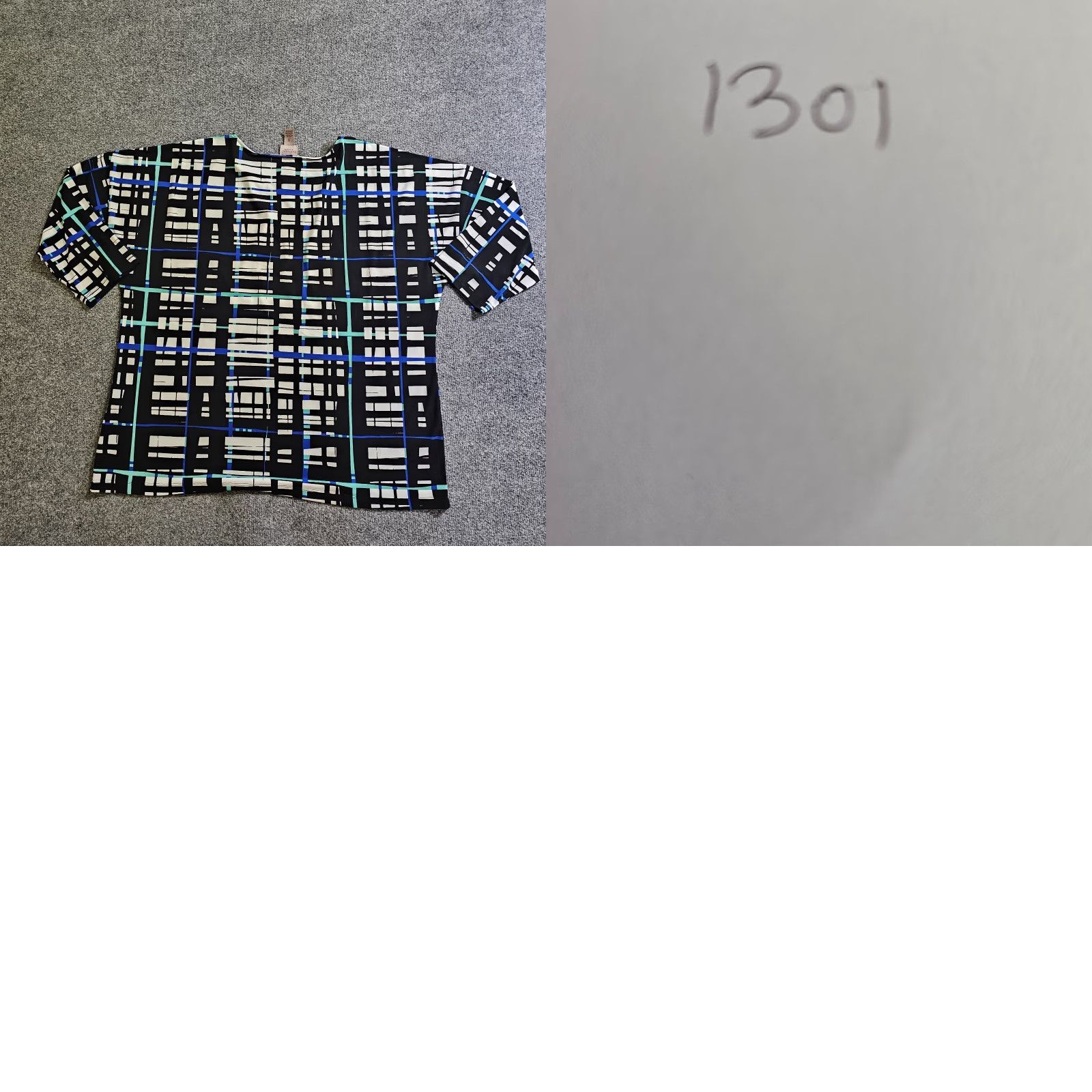 Vintage Chicos Top 3 Women XL Black Blue Plaid Abstract Stretch Slinky Casual Career Blouse Shirt Knit Polyester Round Neck 3/4 Sleeve Pullover Office Womens Size XL / US 12-14 / IT 48-50 - 8 Thumbnail