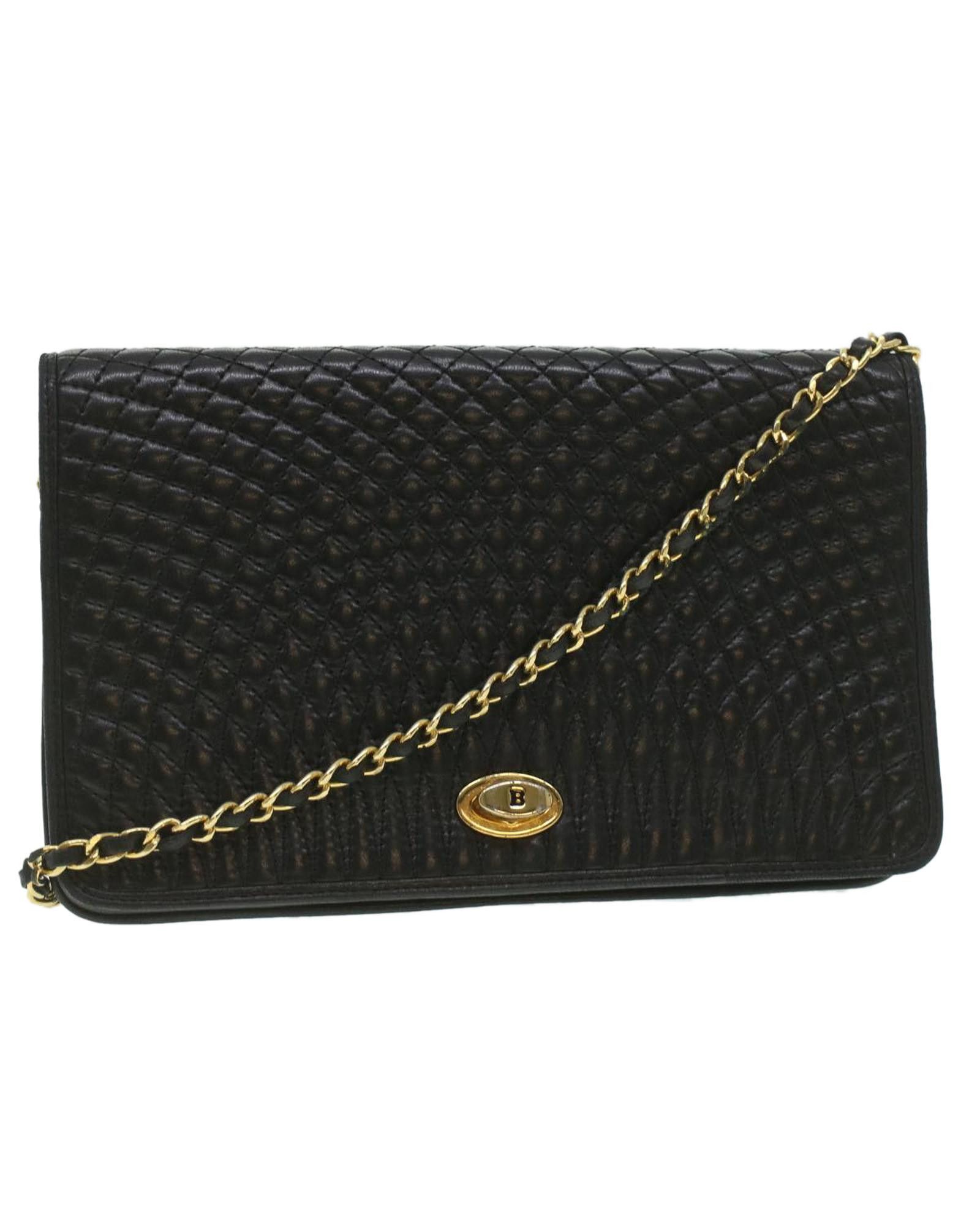 image of Black Leather Chain Shoulder Bag By Bally, Women's
