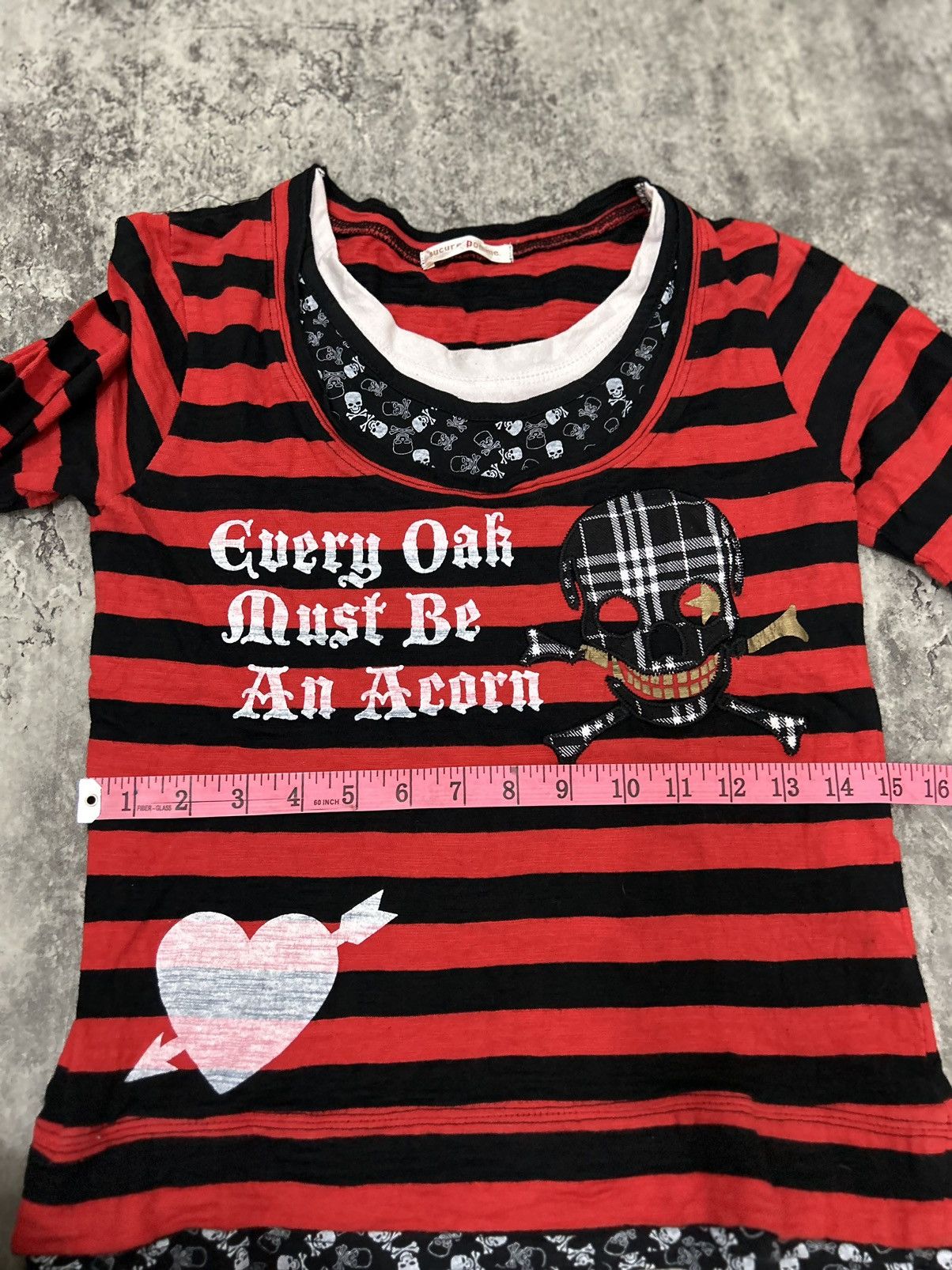 14th Addiction × Hysteric Glamour × If Six Was Nine Sucure Pomme Skull Red Stripe Black Long Shirt Size US XS / EU 42 / 0 - 14 Thumbnail