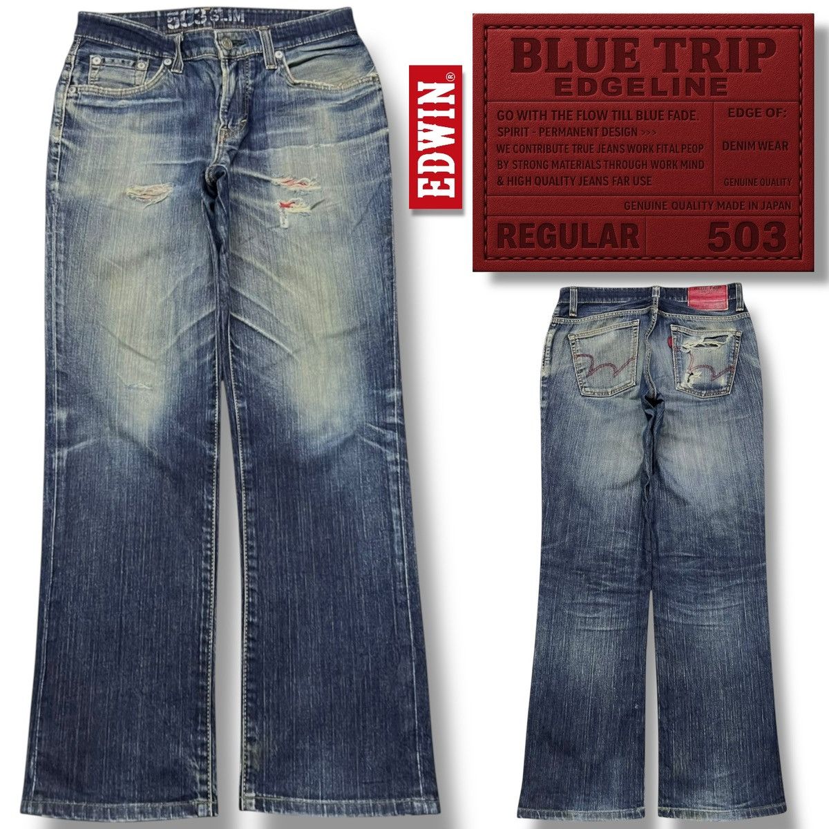 Edwin Vintage Edwin 503 Blue Trip Edgeline Japan, Distressed Denim Size US 34 / EU 50 - 1 Thumbnail