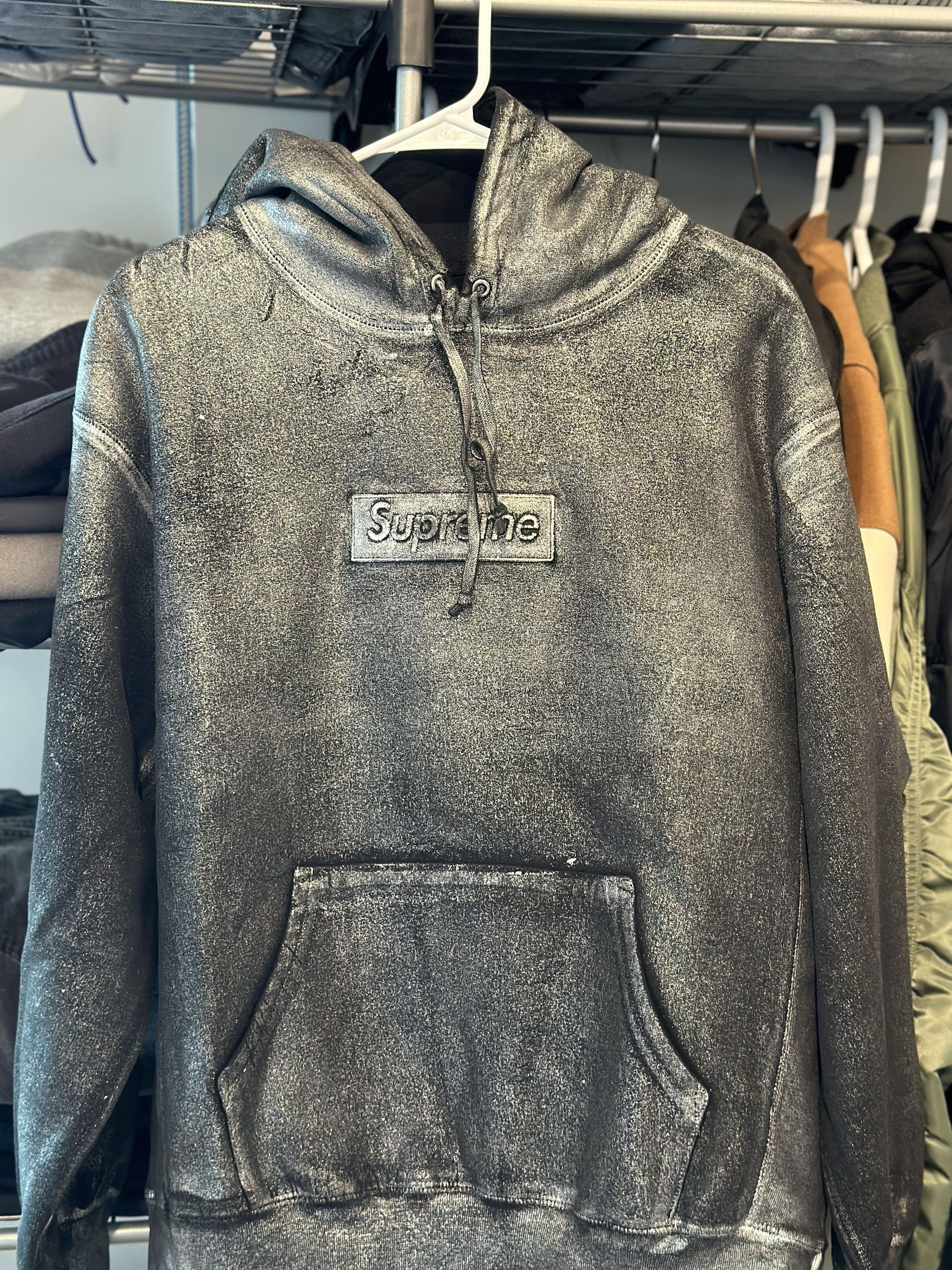 image of Maison Margiela Mm6 Foil Box Logo Hoodie in Black, Men's (Size Medium)