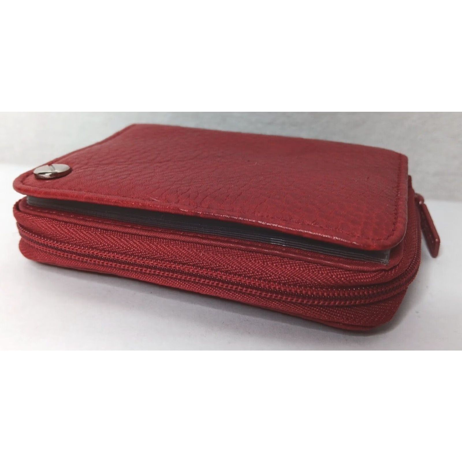 Vintage VINTAGE Buxton Wallet Womens Red Leather Zipper Small Cardholder Keychain Pebbled Photo holder 3x4 3" 4" Zip-Around Size ONE SIZE - 2 Thumbnail