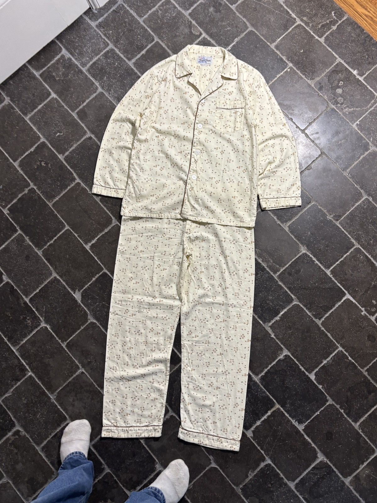 Vintage Vintage Pajama Set 70s 80s Two Piece Suit Sleep Pant Shirt Size US 37 - 4 Thumbnail