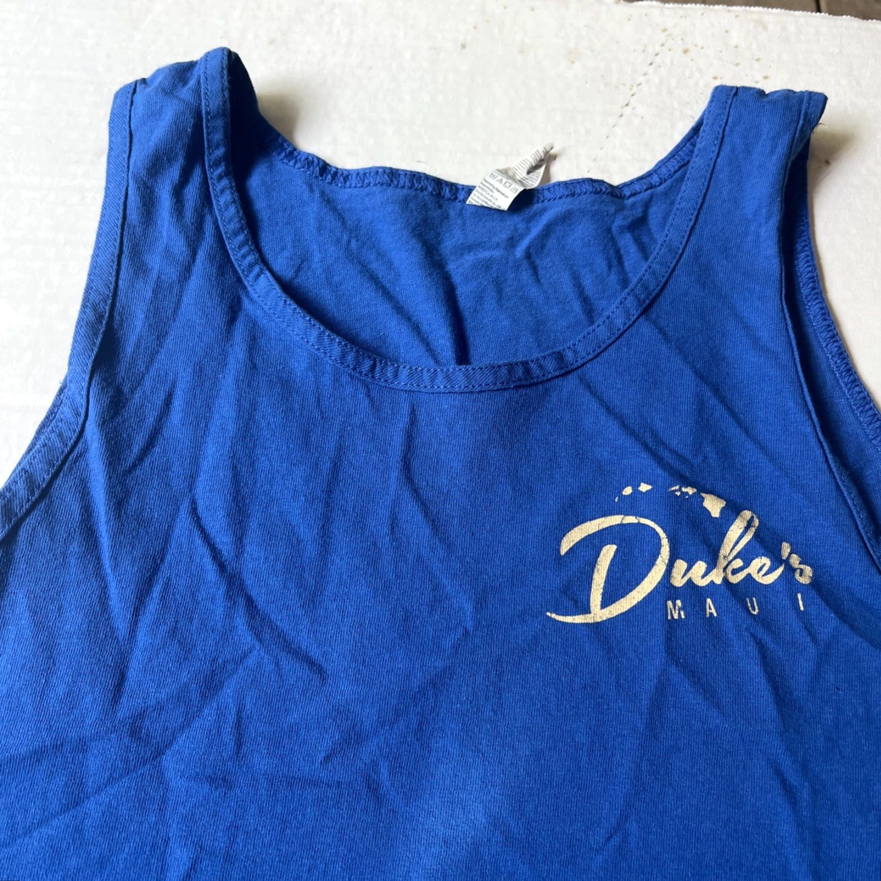 Vintage Duke Kahanamoku Duke’s Maui Hawaii Surfboards Tank Top Shirt XL Blue Vintage Alstyle Tee Shirt Sleeveless Graphic Print Beach Marine Surfer Man Size US XL / EU 56 / 4 - 4 Thumbnail
