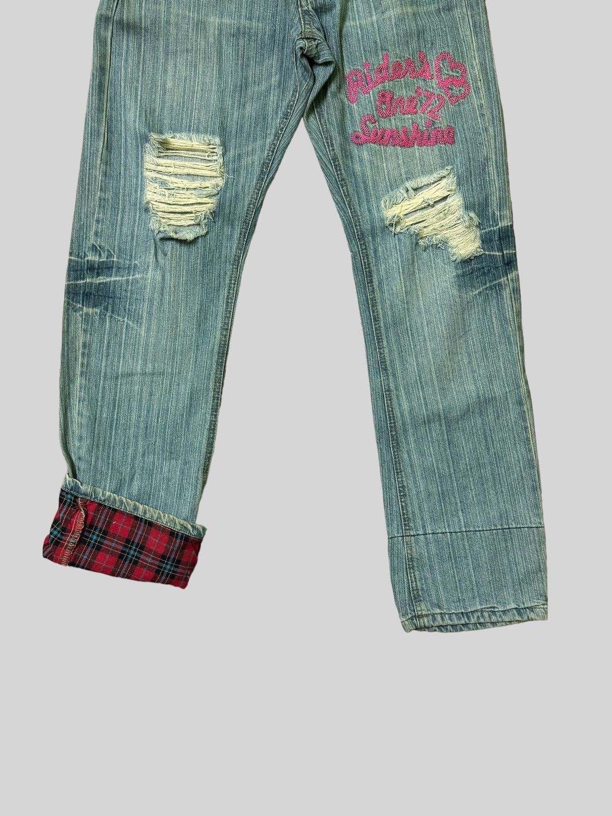 Hysteric Glamour × Japanese Brand Distressed Tartan Embroidery Junya Watanabe Denim Jeans Size US 30 / EU 46 - 6 Thumbnail