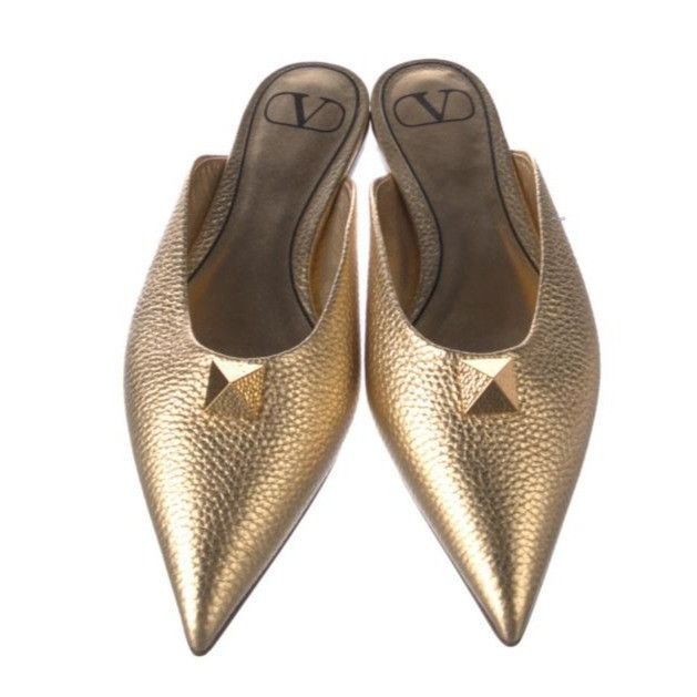 Valentino Valentino Garavani Gold Rockstud Pointed-Toe Mules Size US 6.5 / IT 36.5 - 3 Thumbnail