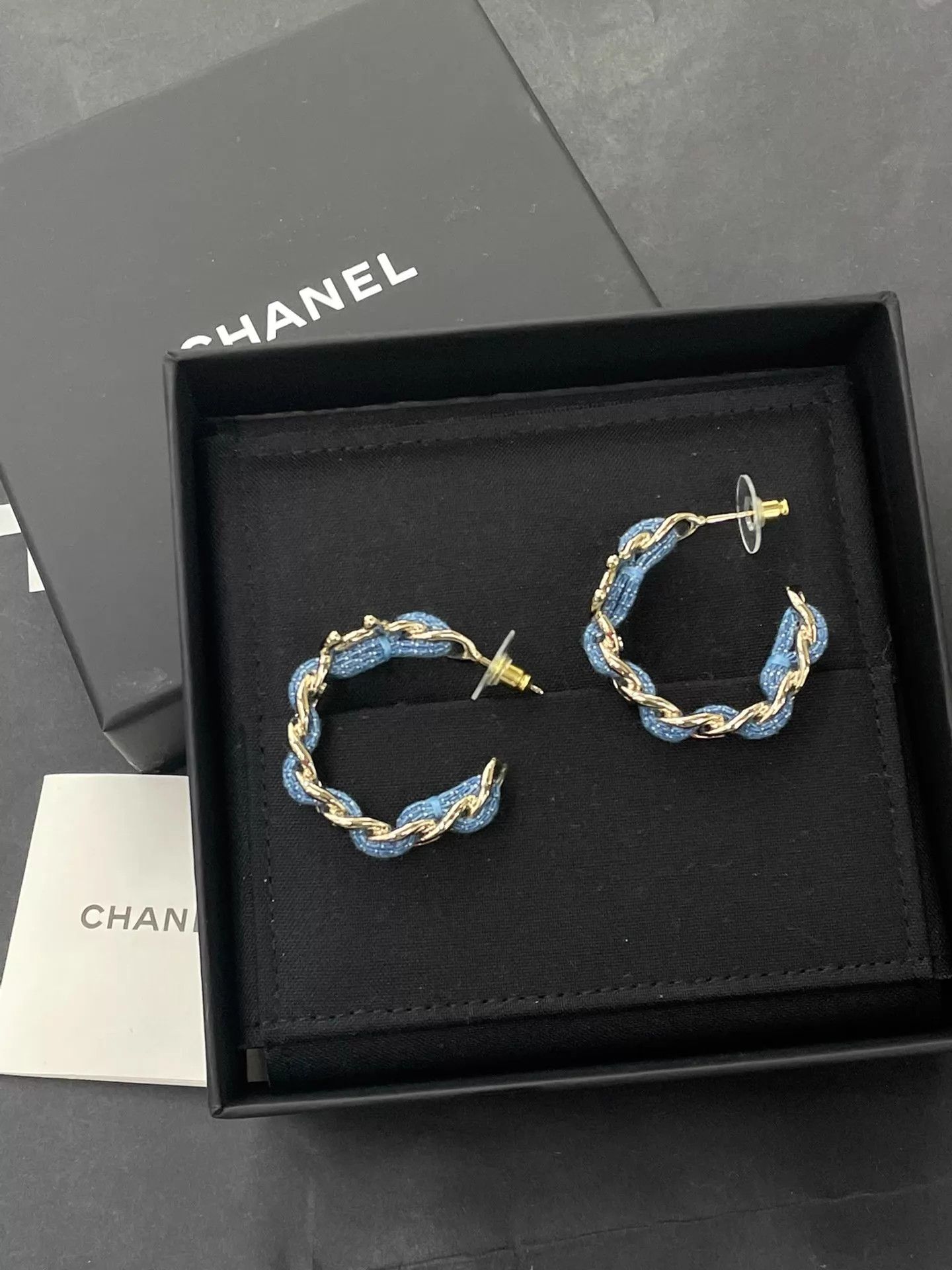 Chanel Chanel 25p Blue Denim Circle Earrings New With Box Size ONE SIZE - 1 Thumbnail
