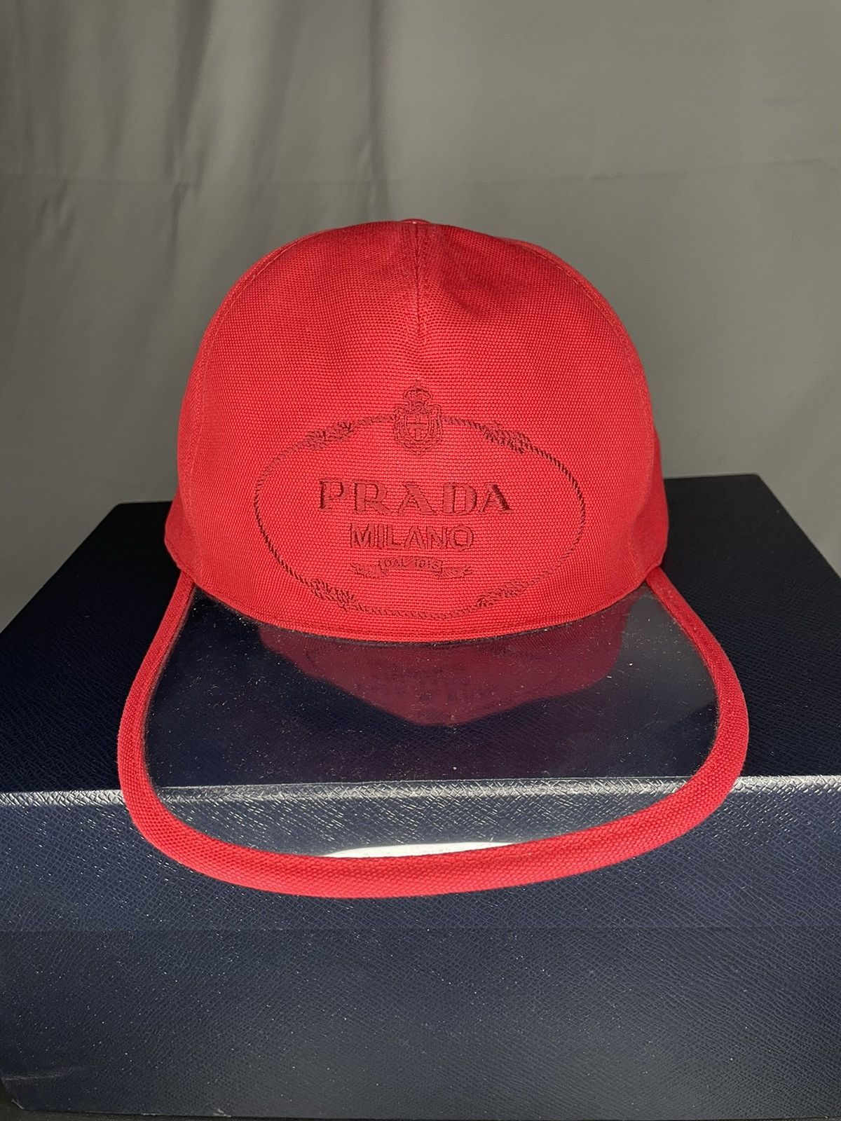 image of Prada Pvc Brim Hat in Red, Men's