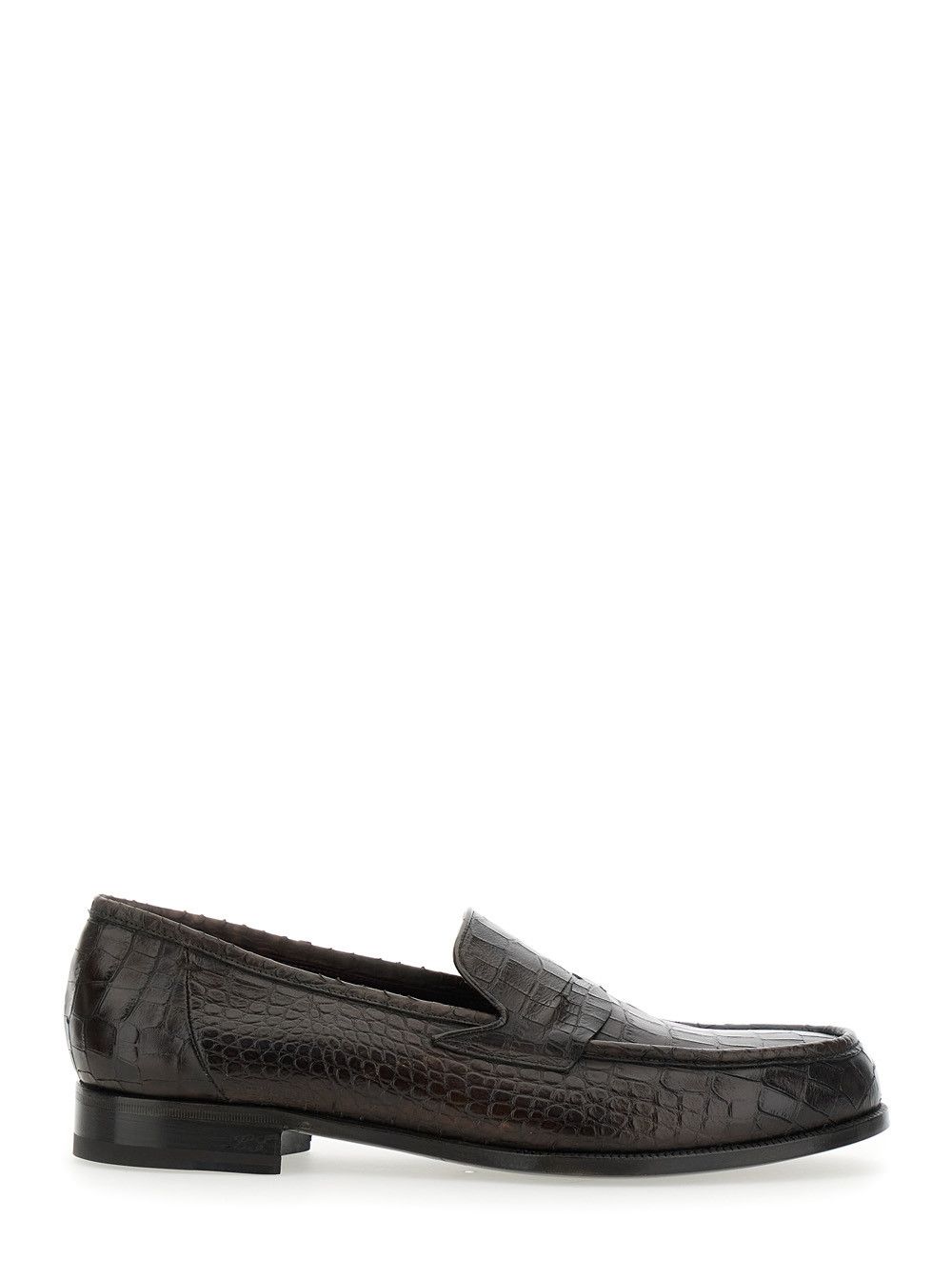 'Luisiana' Brown Loafers with Embossed Crocodile Effect in Leather Man