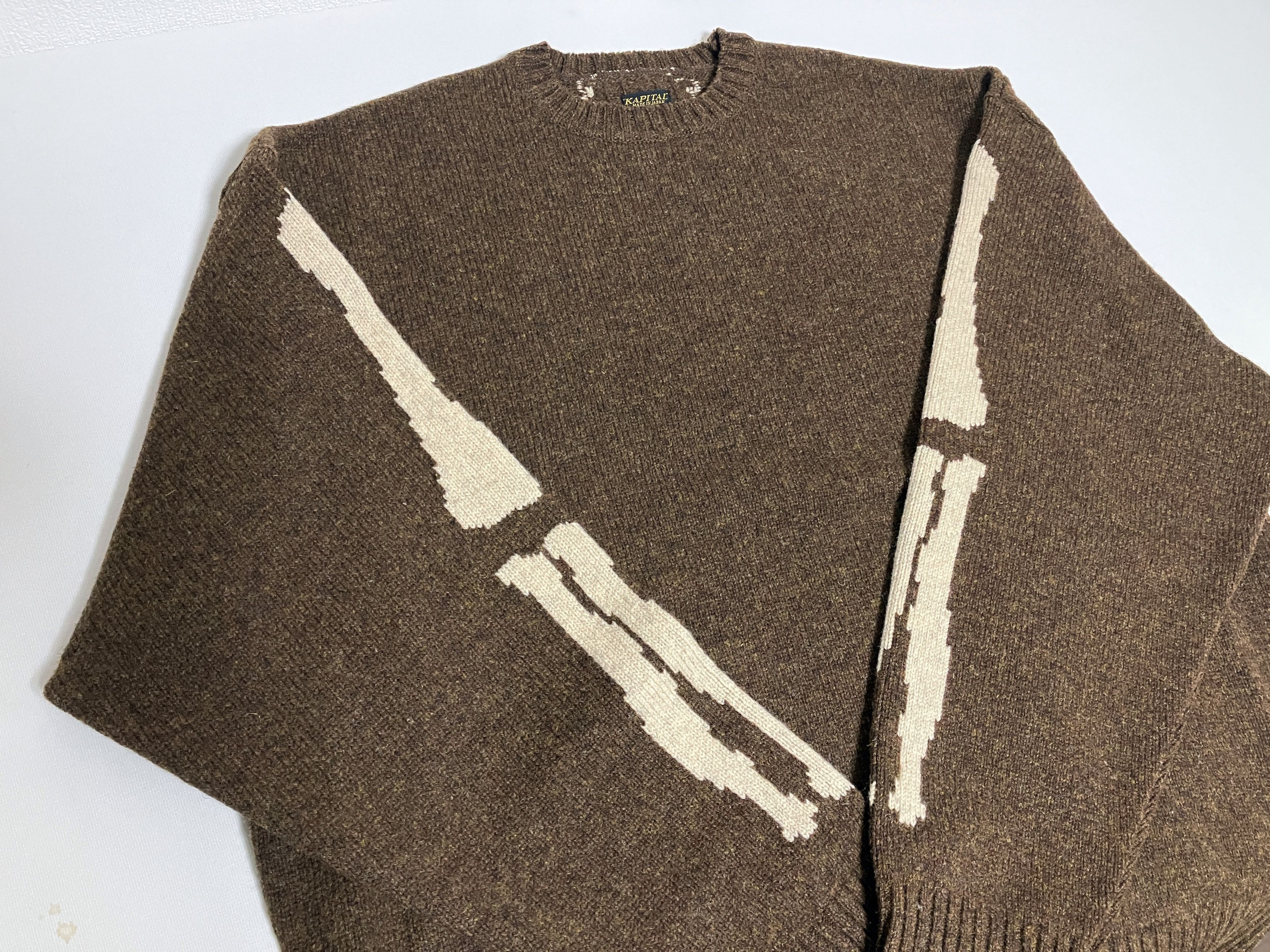Kapital KAPITAL 5G wool bone crew sweater Skeleton brown new L Size US L / EU 52-54 / 3 - 3 Thumbnail