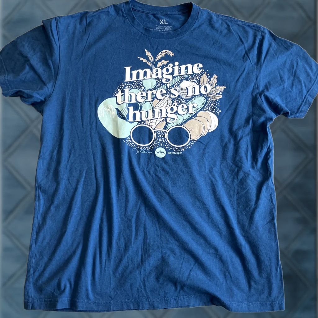 Vintage VINTAGE John Lennon T-Shirt Imagination There's No Hunger Why Hunger Official XL Blue Cotton Short Sleeve Crew Neck Mens Logo Graphic Print Size US XL / EU 56 / 4 - 1 Thumbnail