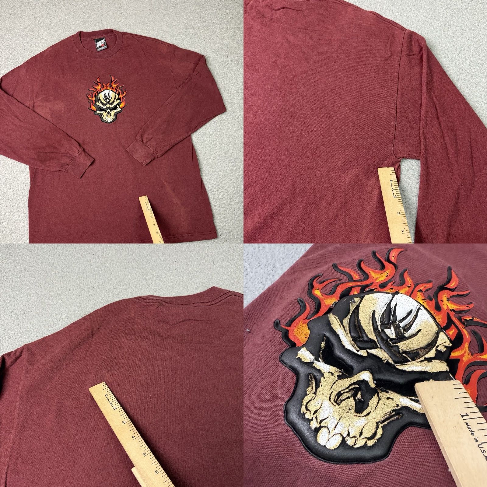 Vintage VINTAGE Top Heavy Shirt Mens XL Red Skull Flames Grunge Distressed 2000s T-Shirt Long Sleeve Crew Neck Graphic Print Size US XL / EU 56 / 4 - 8 Thumbnail