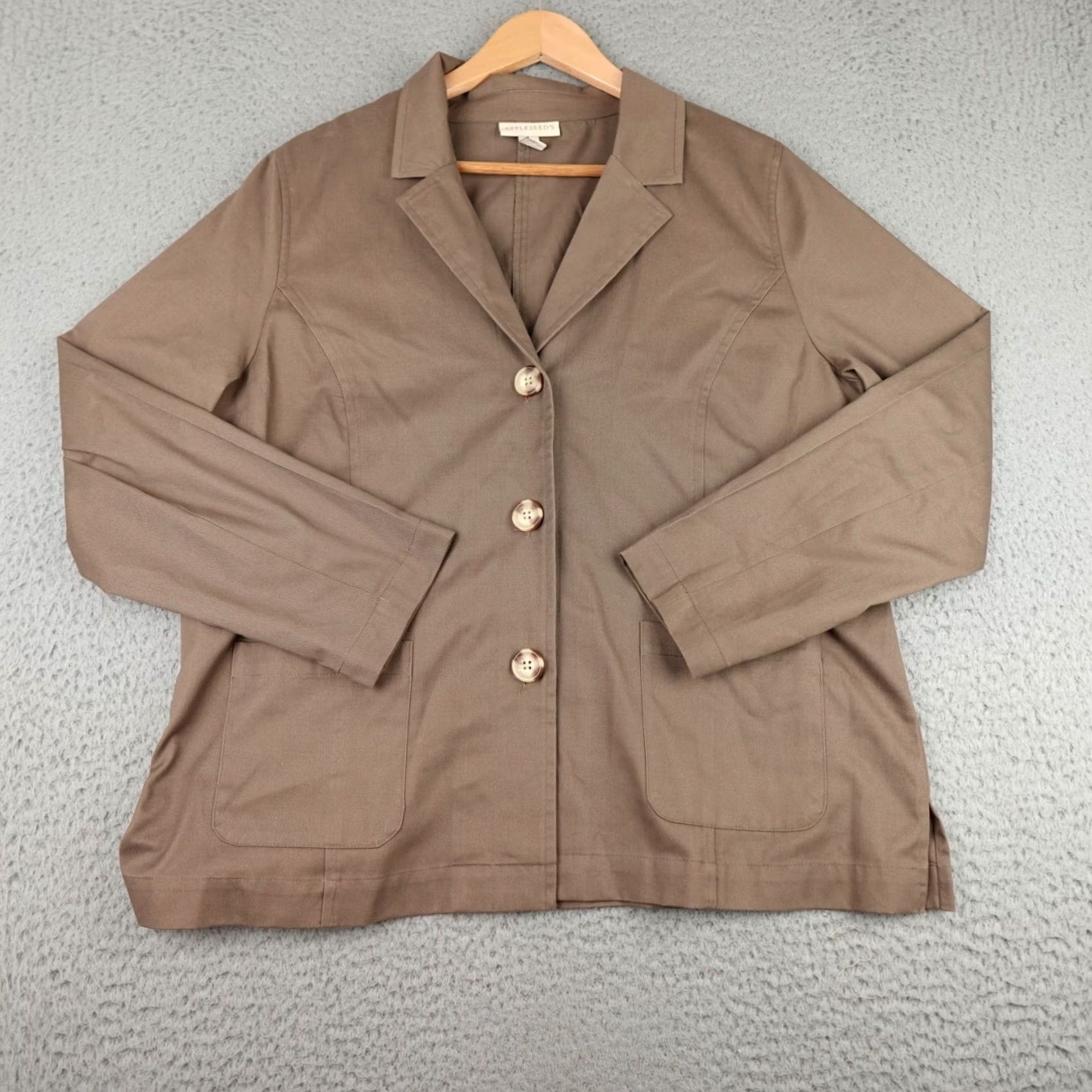 Vintage Appleseed's Womens Large Brown Button Up Blazer Jacket Pockets Preppy Size L / US 10 / IT 46 - 2 Thumbnail