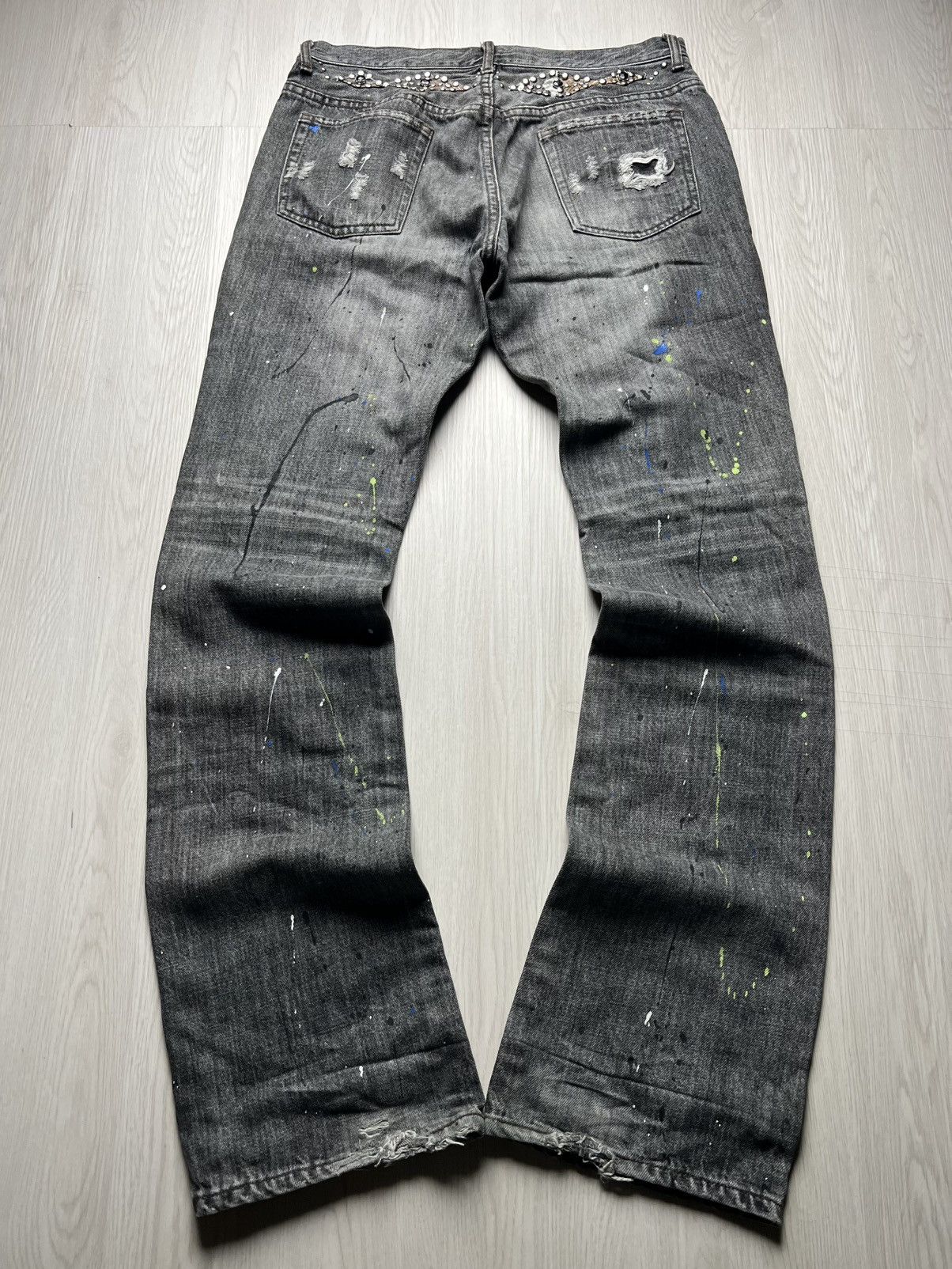 Schlussel Schlussel Paint Splatter Studded Distressed Jeans LGB ISWN Size US 31 - 1 Thumbnail