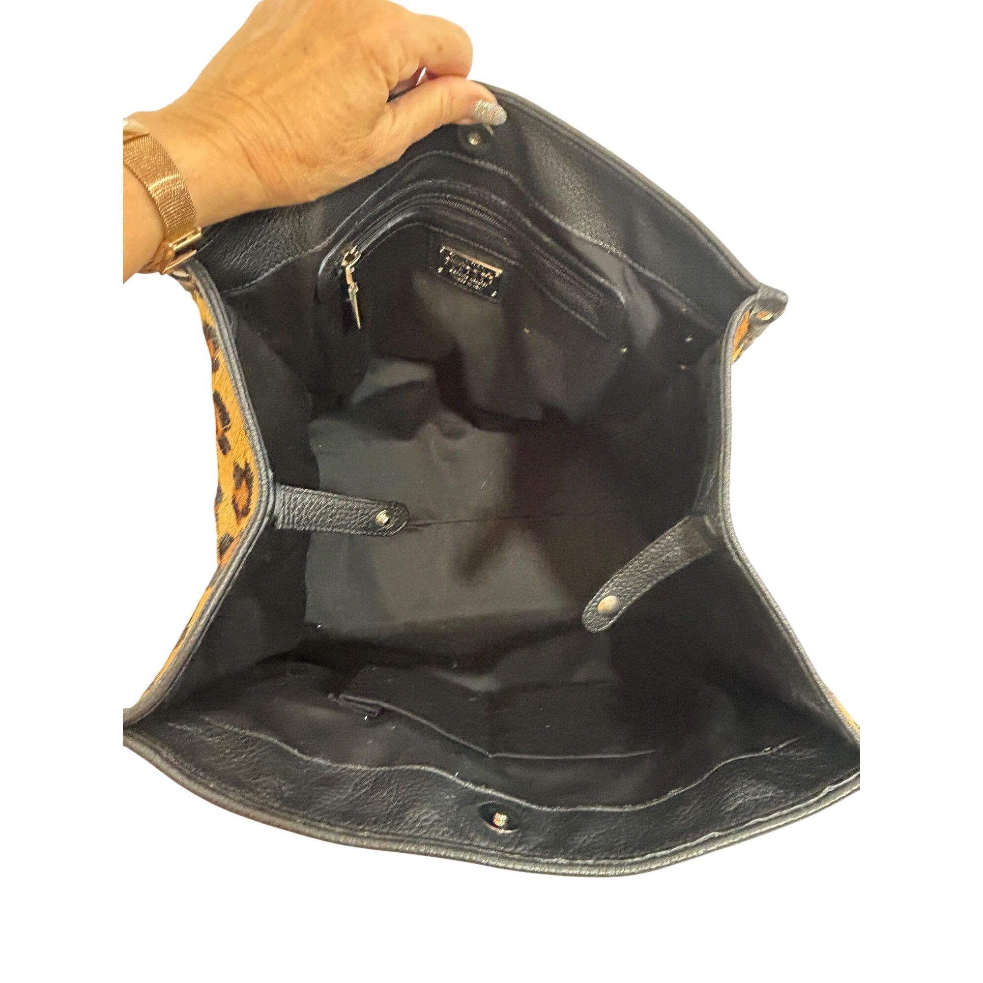 Other Claudia Firenze Leopard Print Calf Hair Black Leather Tote V Size ONE SIZE - 7 Thumbnail