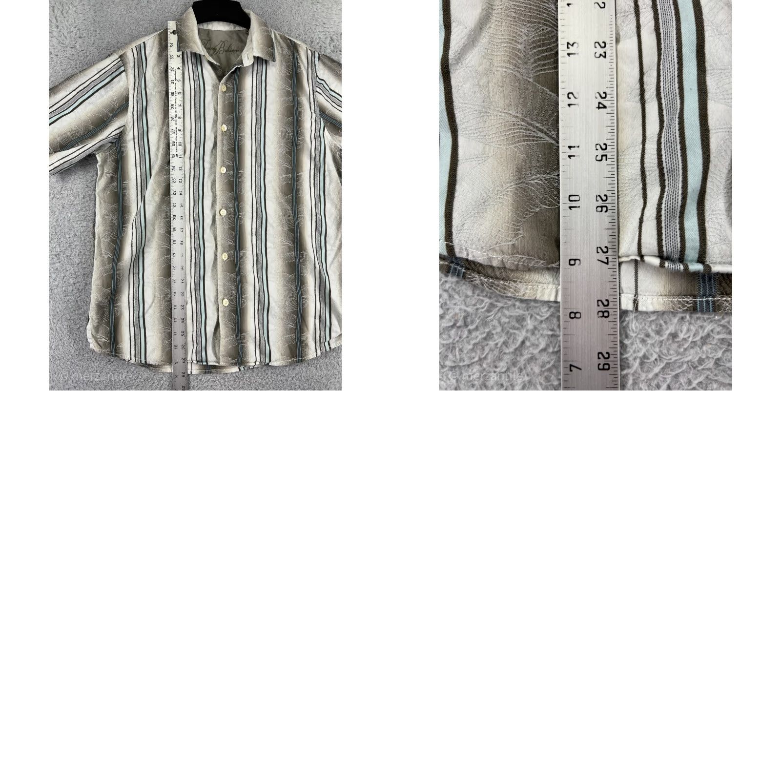 Tommy Bahama Tommy Bahama Shirt Mens Small Beige Vertical Striped Floral Cotton Silk Blend Shirt Size US S / EU 44-46 / 1 - 9 Thumbnail