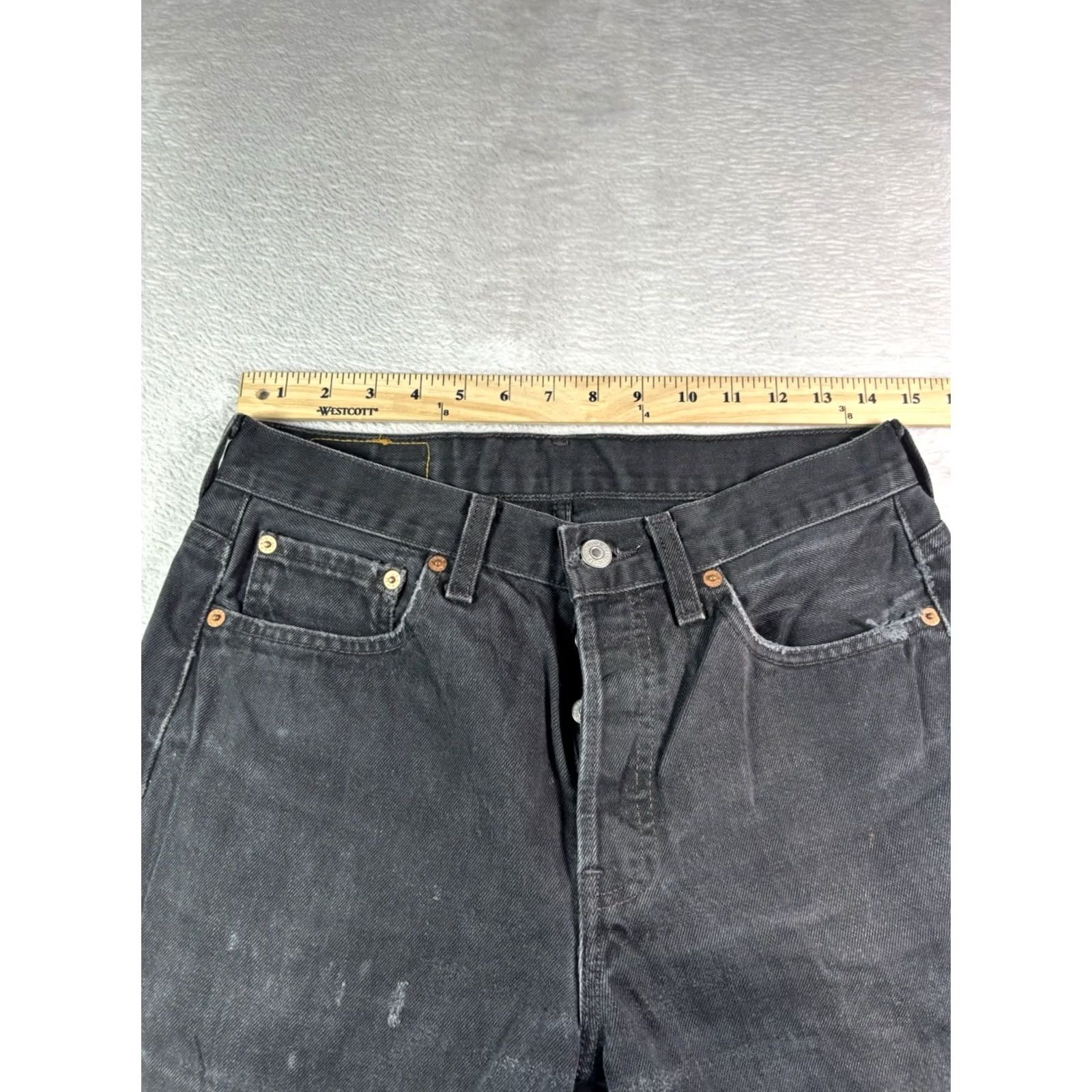 Levi's VINTAGE Levi's 535 Jeans Men 31x32 Black Button Fly Distressed 90s Straight 5-Pocket Denim Regular Mens Size US 31 - 7 Thumbnail