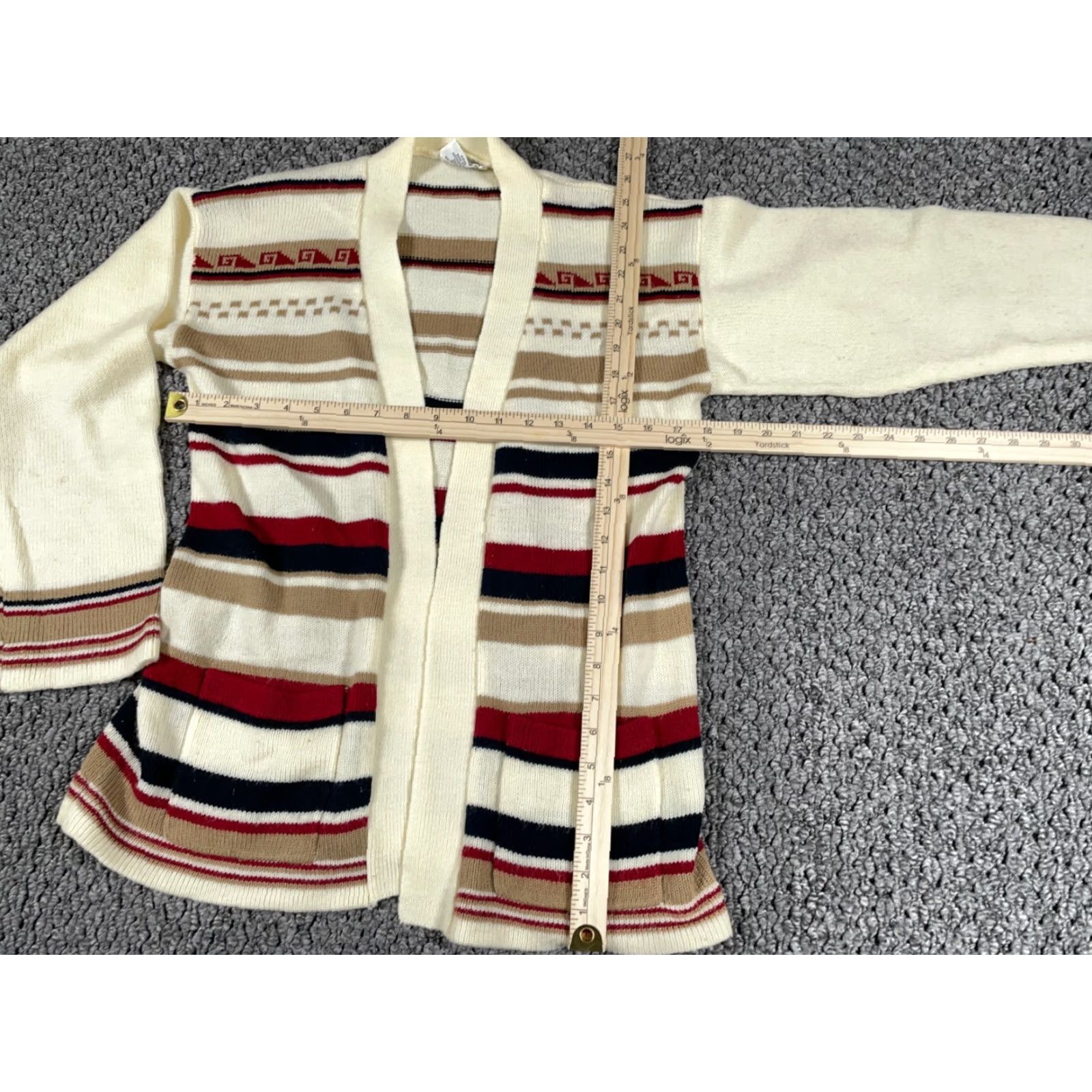 Vintage VINTAGE Boho Cardigan Womens Large Ivory Striped Lightweight Open-Front 80s Retro Sweater Womens Size L / US 10 / IT 46 - 6 Thumbnail
