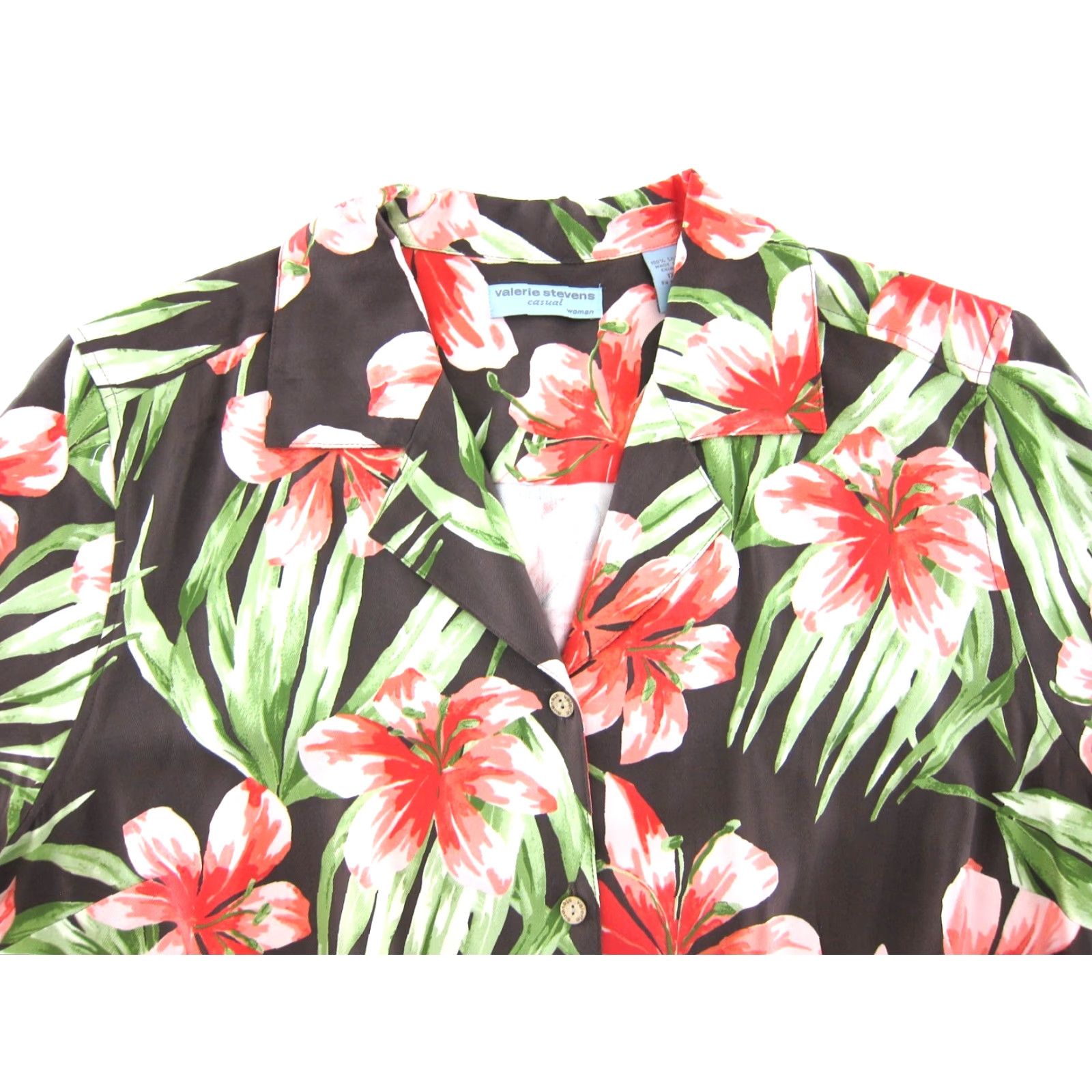 Pinko Valerie Stevens Silk Blouse 1X Pink Tropical Floral Short Sleeve Women's 1X Silk Blouse Size XL / US 12-14 / IT 48-50 - 5 Thumbnail