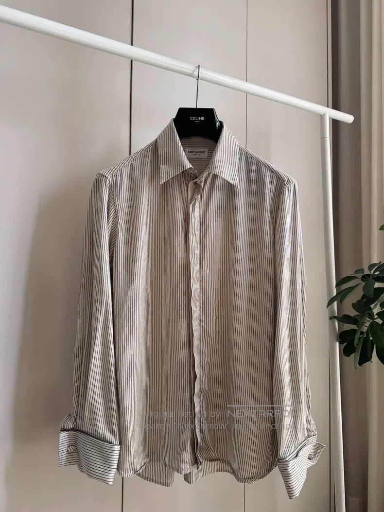 Saint Laurent Paris Saint Laurent Paris Silk Striped Shirt Size S / US 4 / IT 40 - 1 Thumbnail