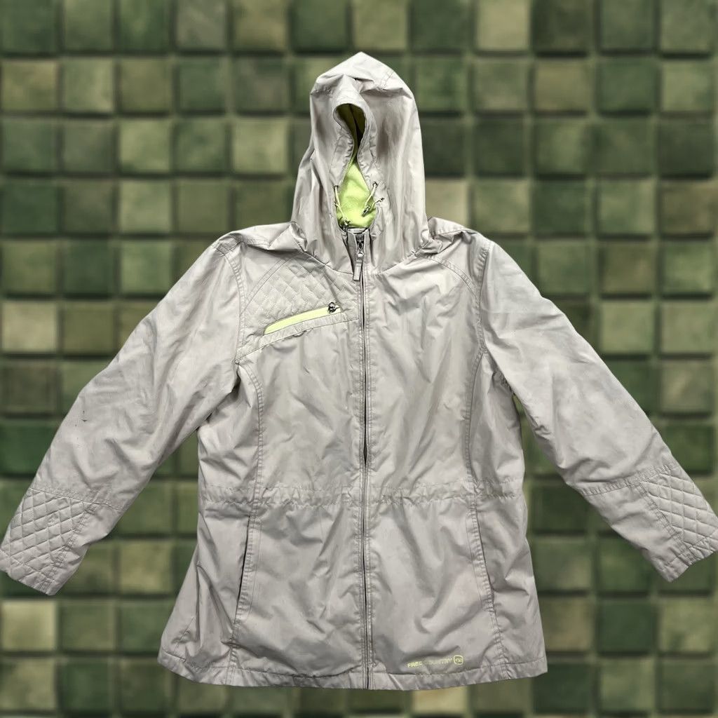 Free Country Free Country Rain Coat Jacket Womens Hooded Zipper XL Tan Brown Neon Yellow Rainwear Activewear Size XL / US 12-14 / IT 48-50 - 1 Thumbnail