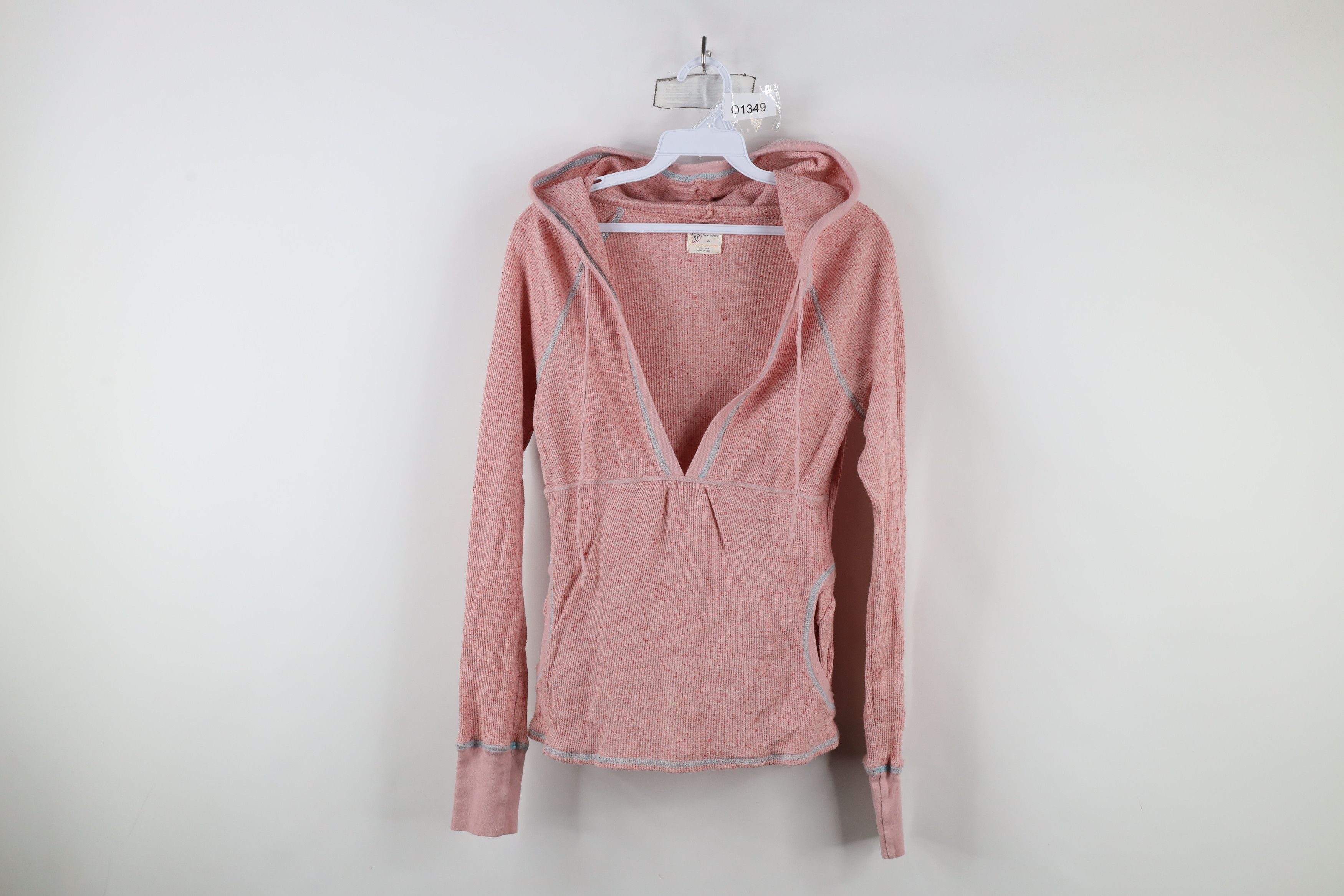 Free People × Vintage Free People Bella Thermal Waffle Knit Hoodie Pink Fleck Size M / US 6-8 / IT 42-44 - 1 Thumbnail